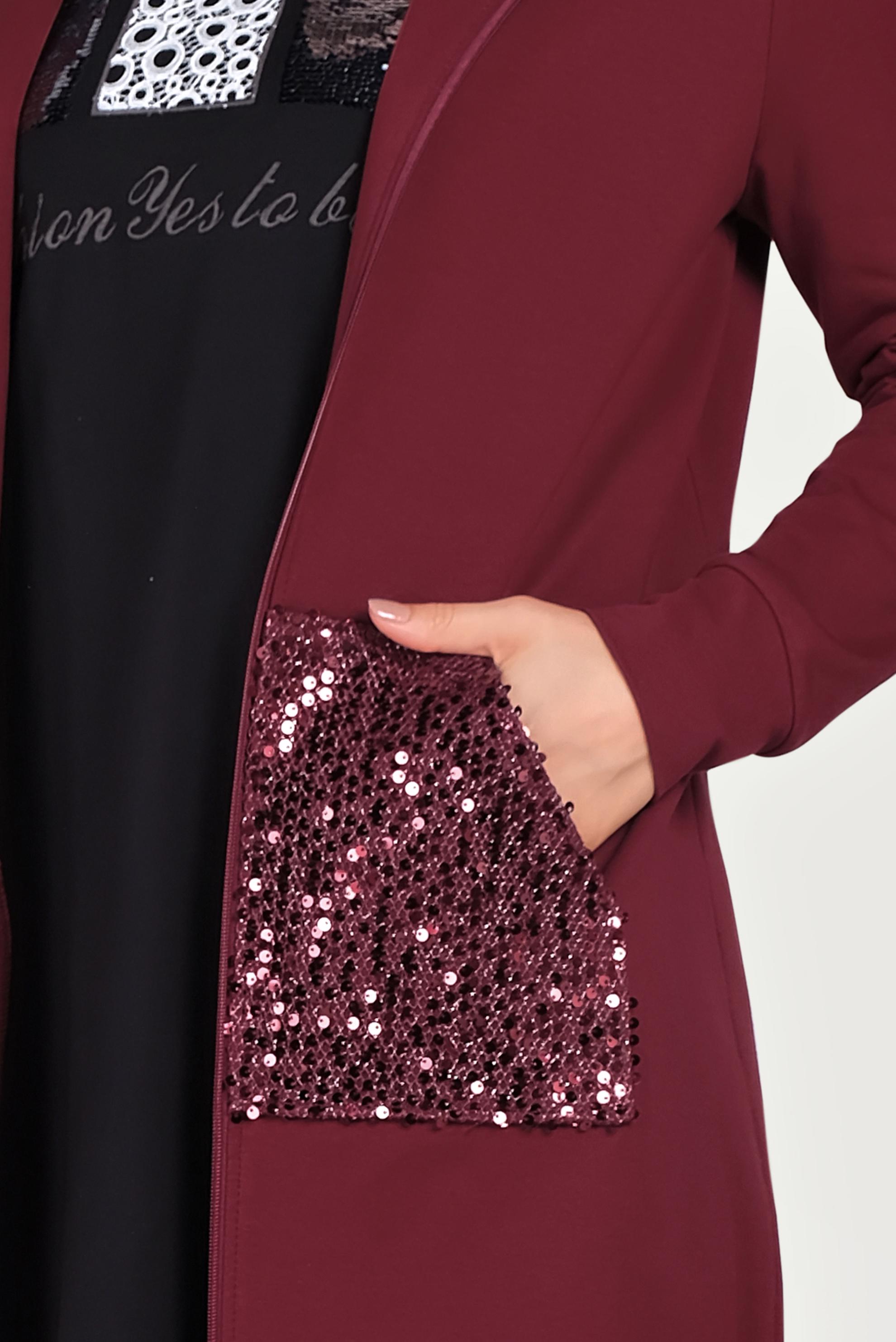 Tesettür giyim BORDO PUL PAYET İŞLEMELİ EŞOFMAN TUNİK 40605