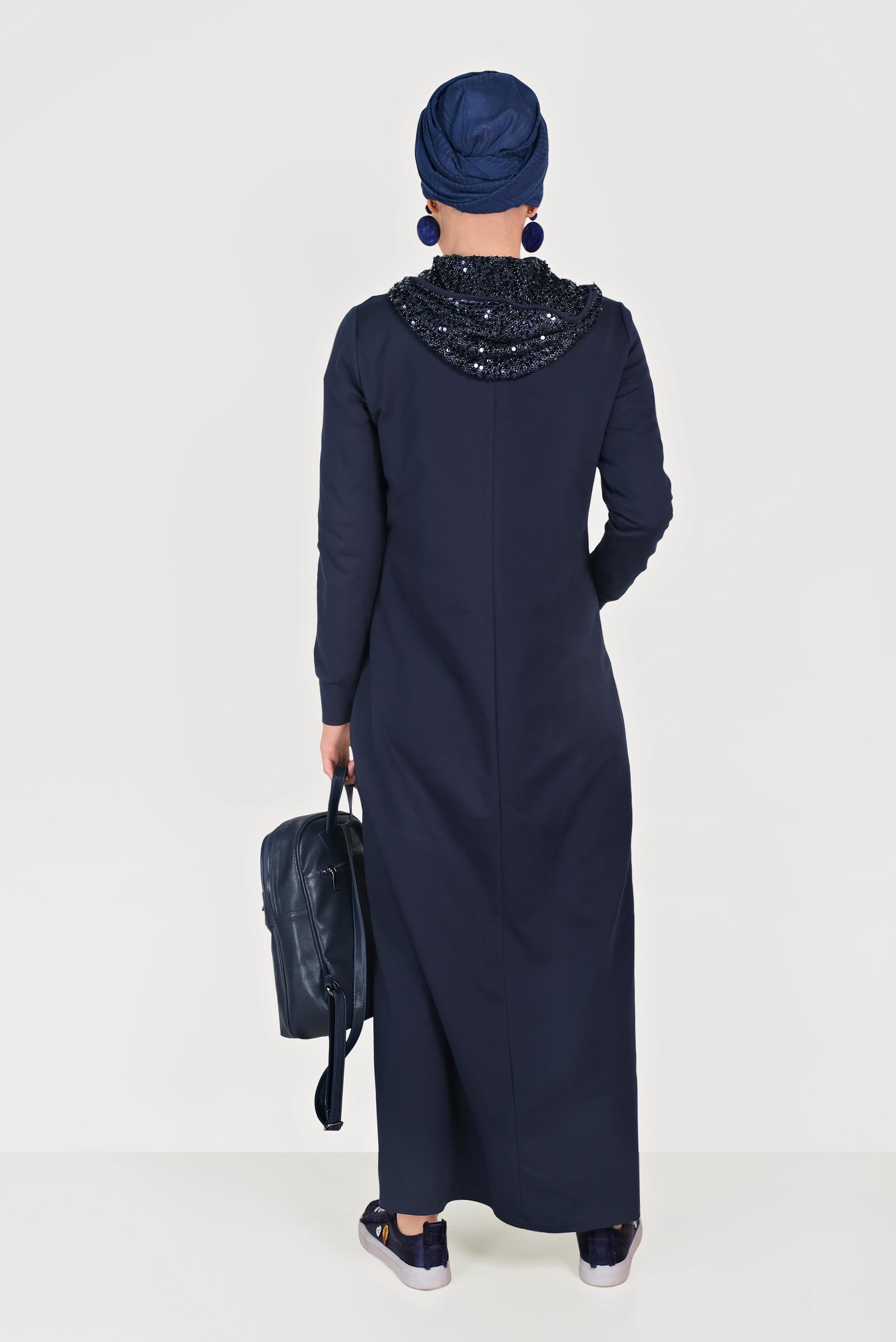 Tesettür giyim LACİVERT PUL PAYET İŞLEMELİ EŞOFMAN TUNİK 40605