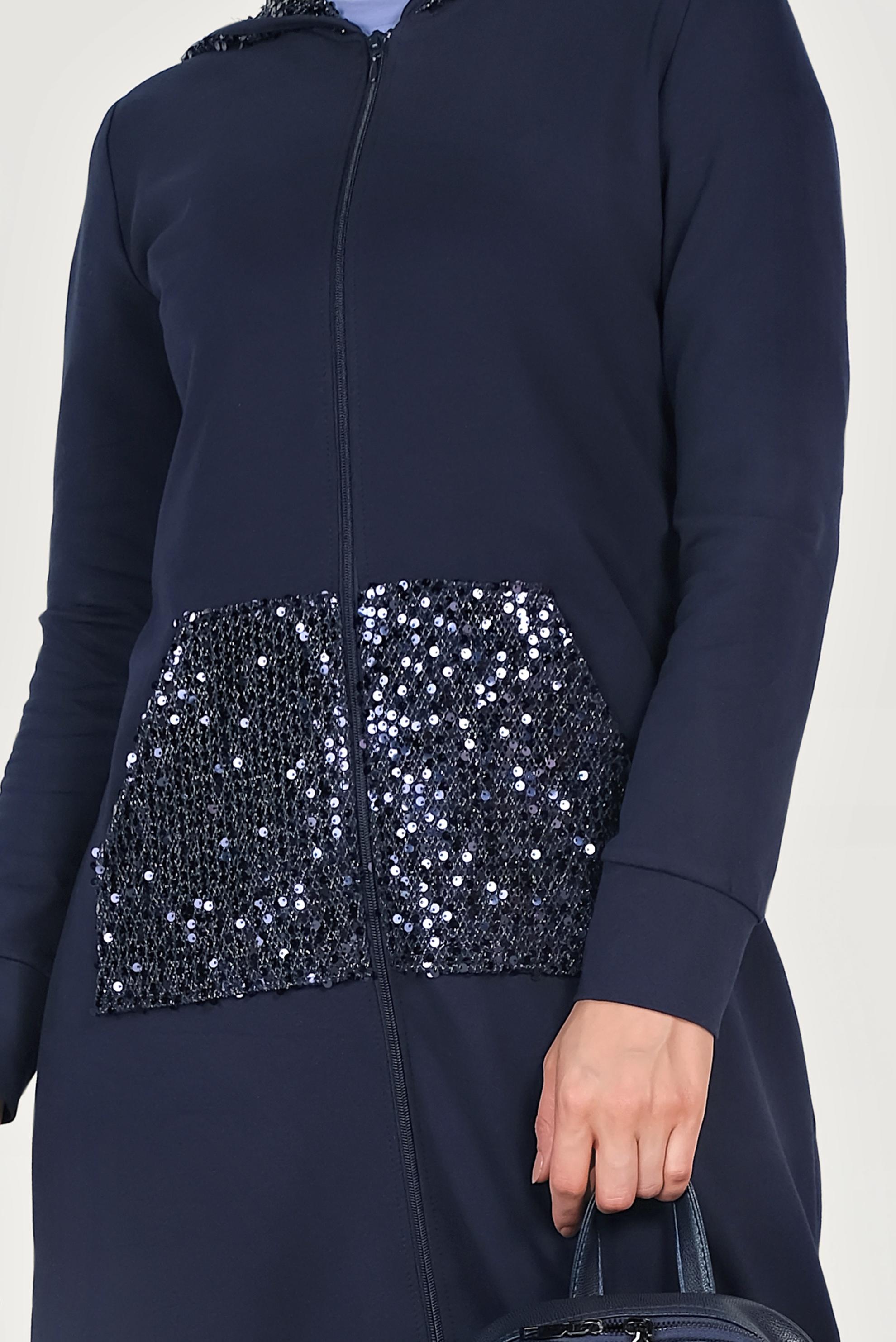 Tesettür giyim LACİVERT PUL PAYET İŞLEMELİ EŞOFMAN TUNİK 40605