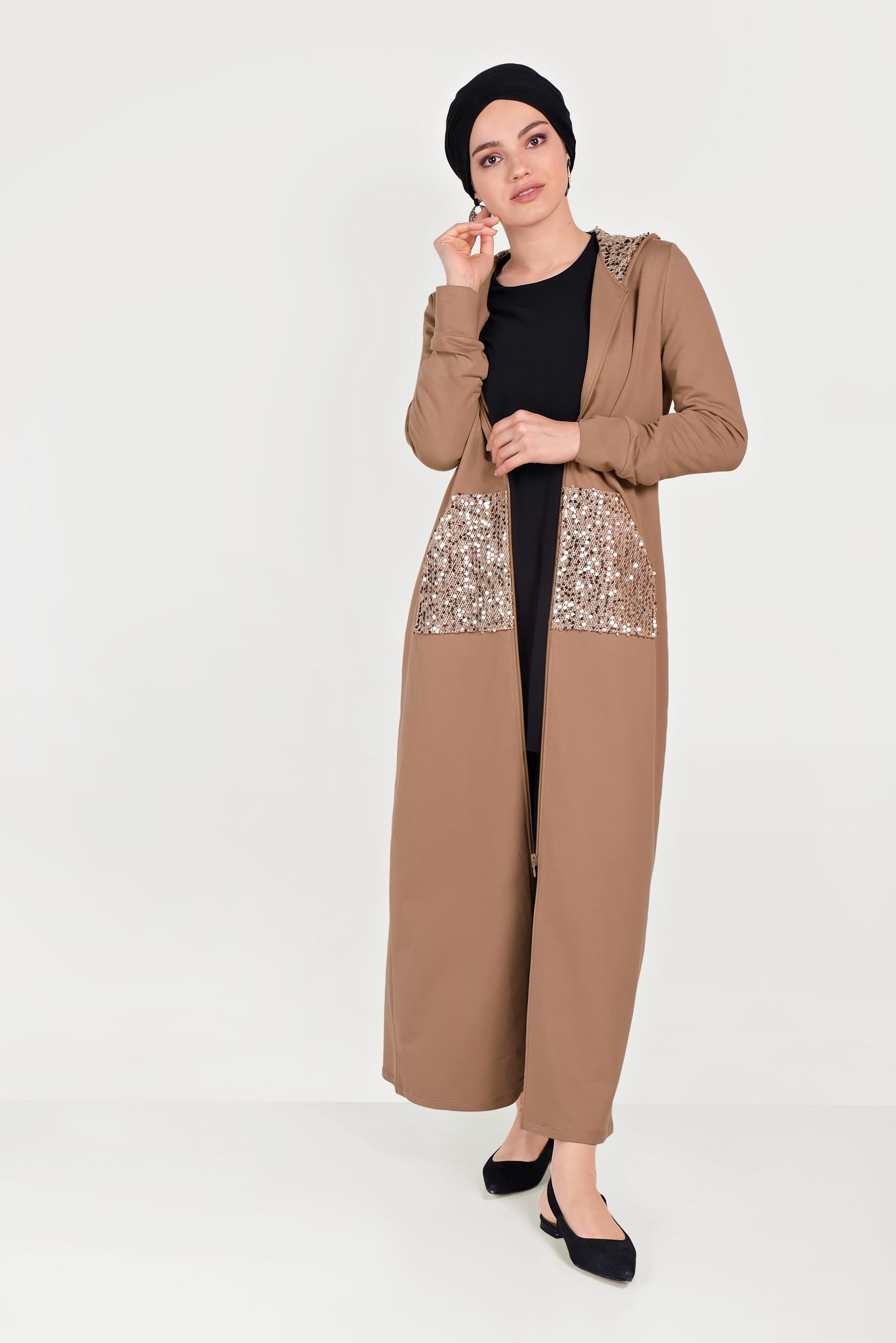 Tesettür giyim KAHVE PUL PAYET İŞLEMELİ EŞOFMAN TUNİK 40605