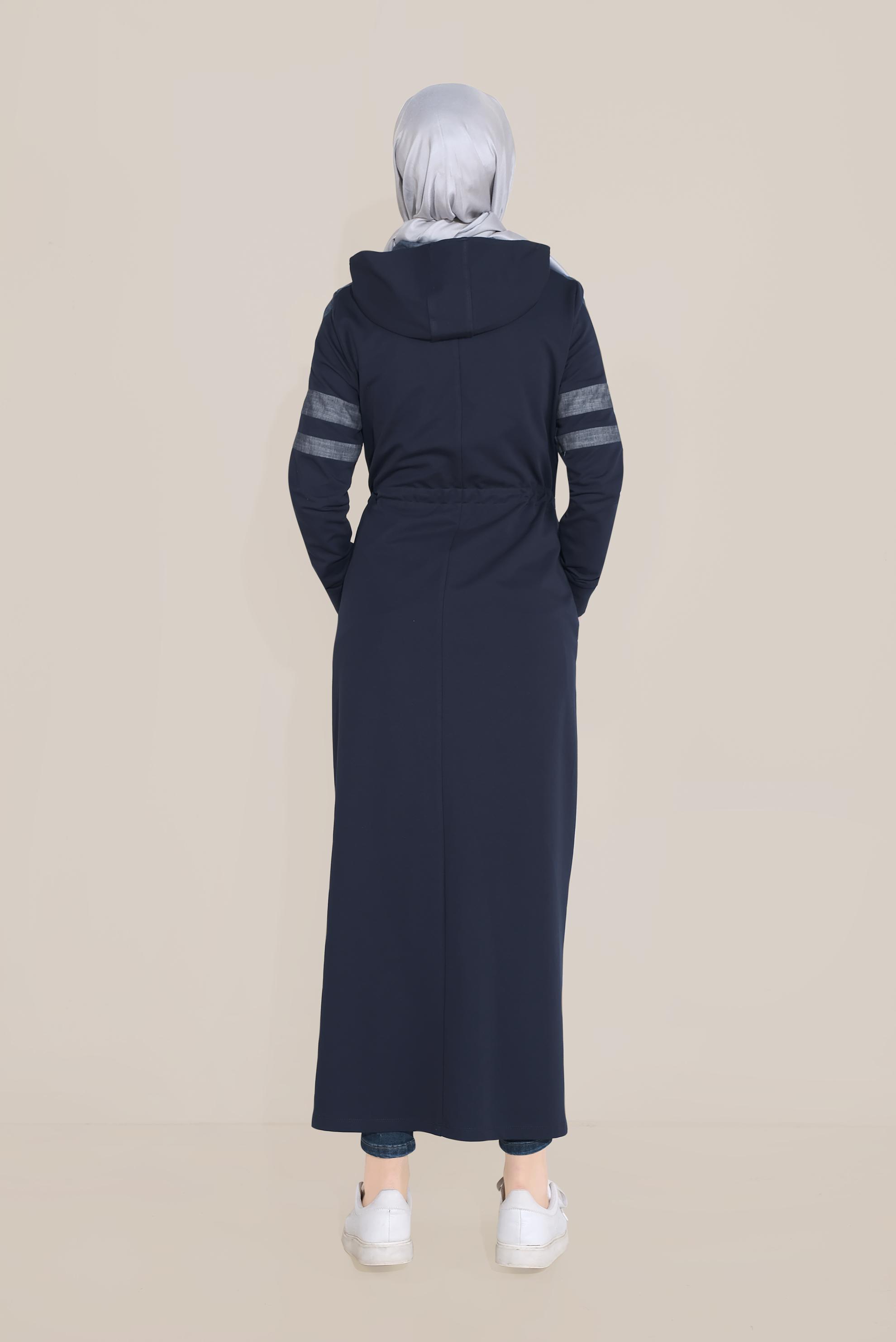 Tesettür giyim LACİVERT PAMUKLU TAŞ BASKILI FERMUARLI EŞOFMAN TUNİK 40606