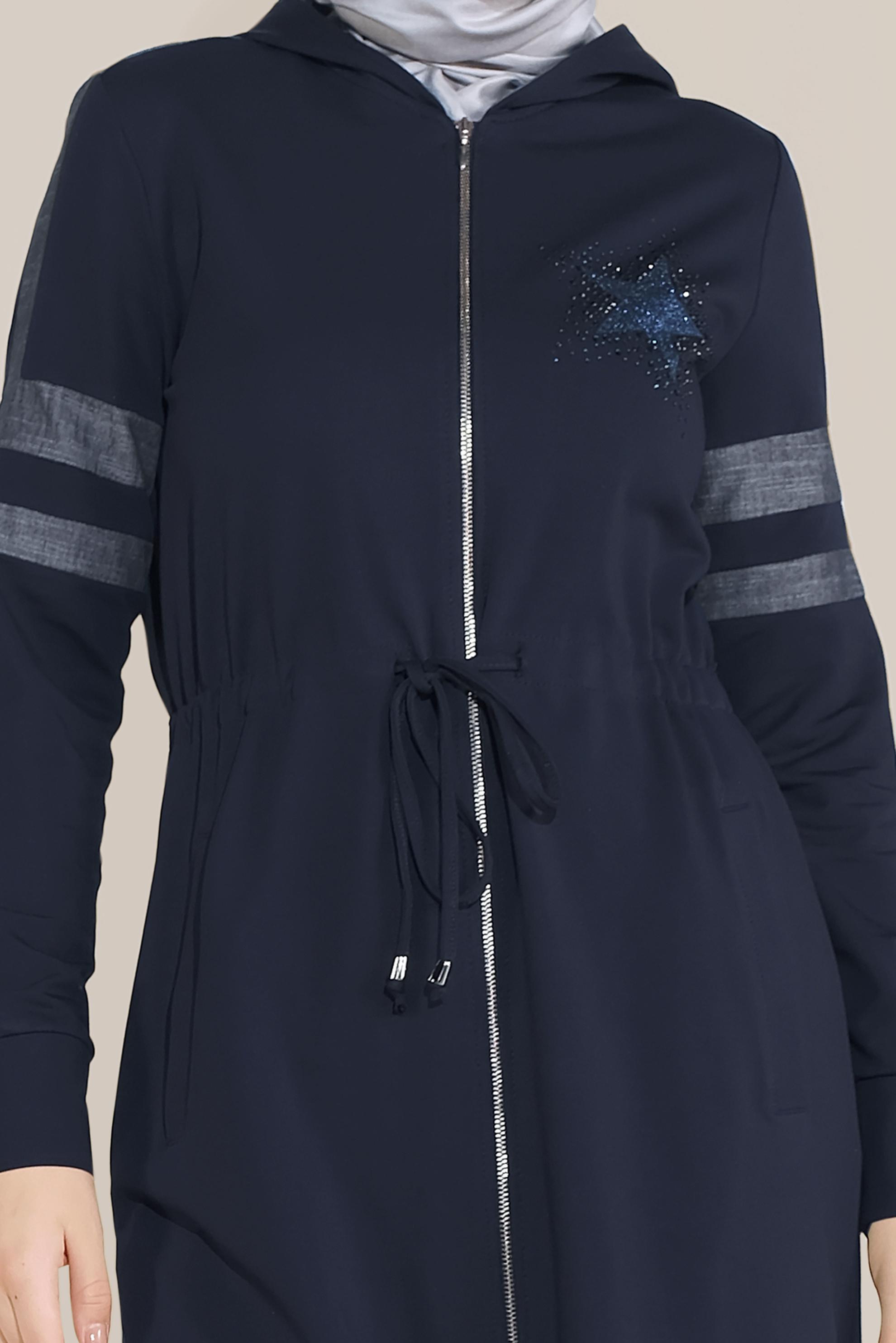 Tesettür giyim LACİVERT PAMUKLU TAŞ BASKILI FERMUARLI EŞOFMAN TUNİK 40606