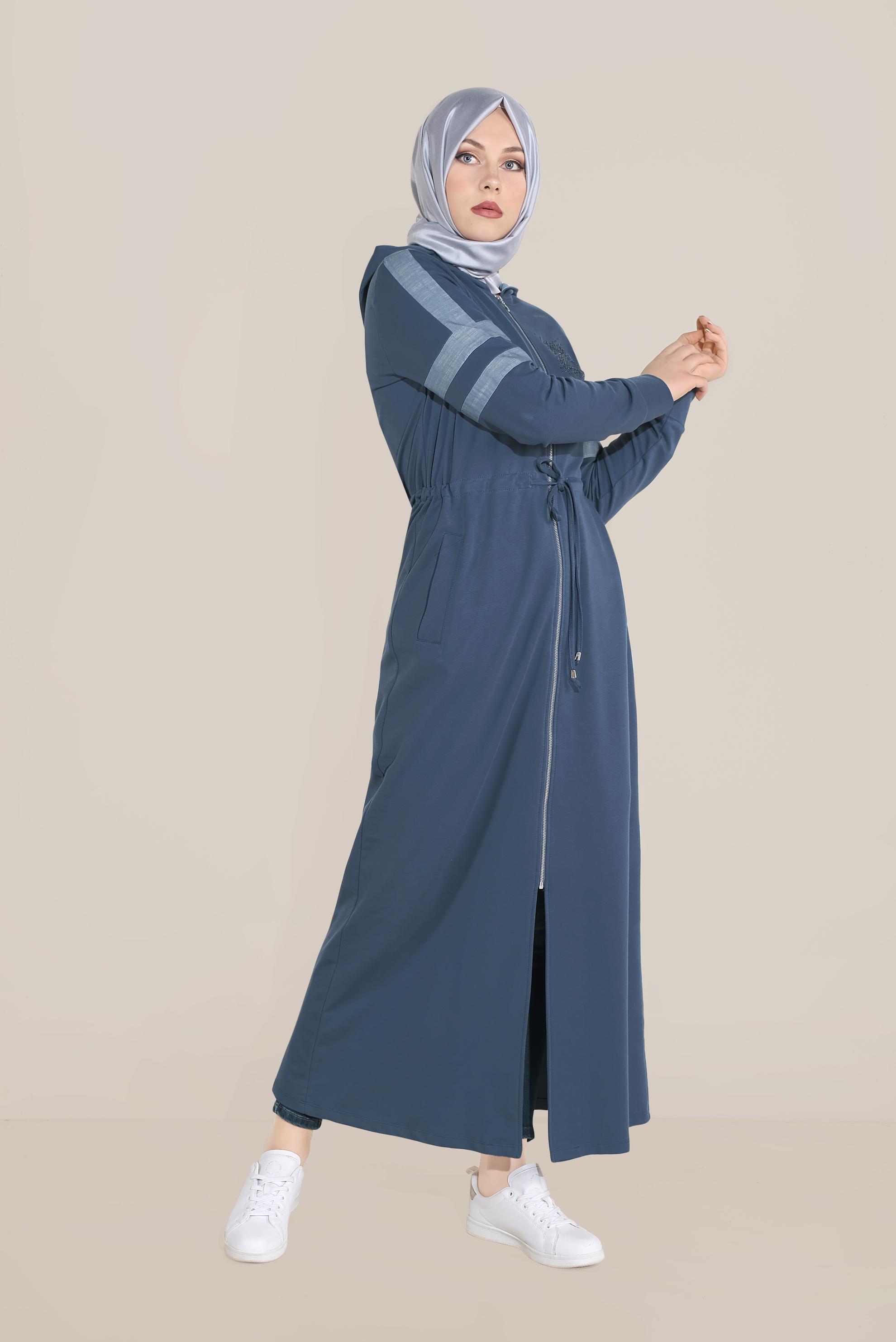 Tesettür giyim LACİVERT PAMUKLU TAŞ BASKILI FERMUARLI EŞOFMAN TUNİK 40606