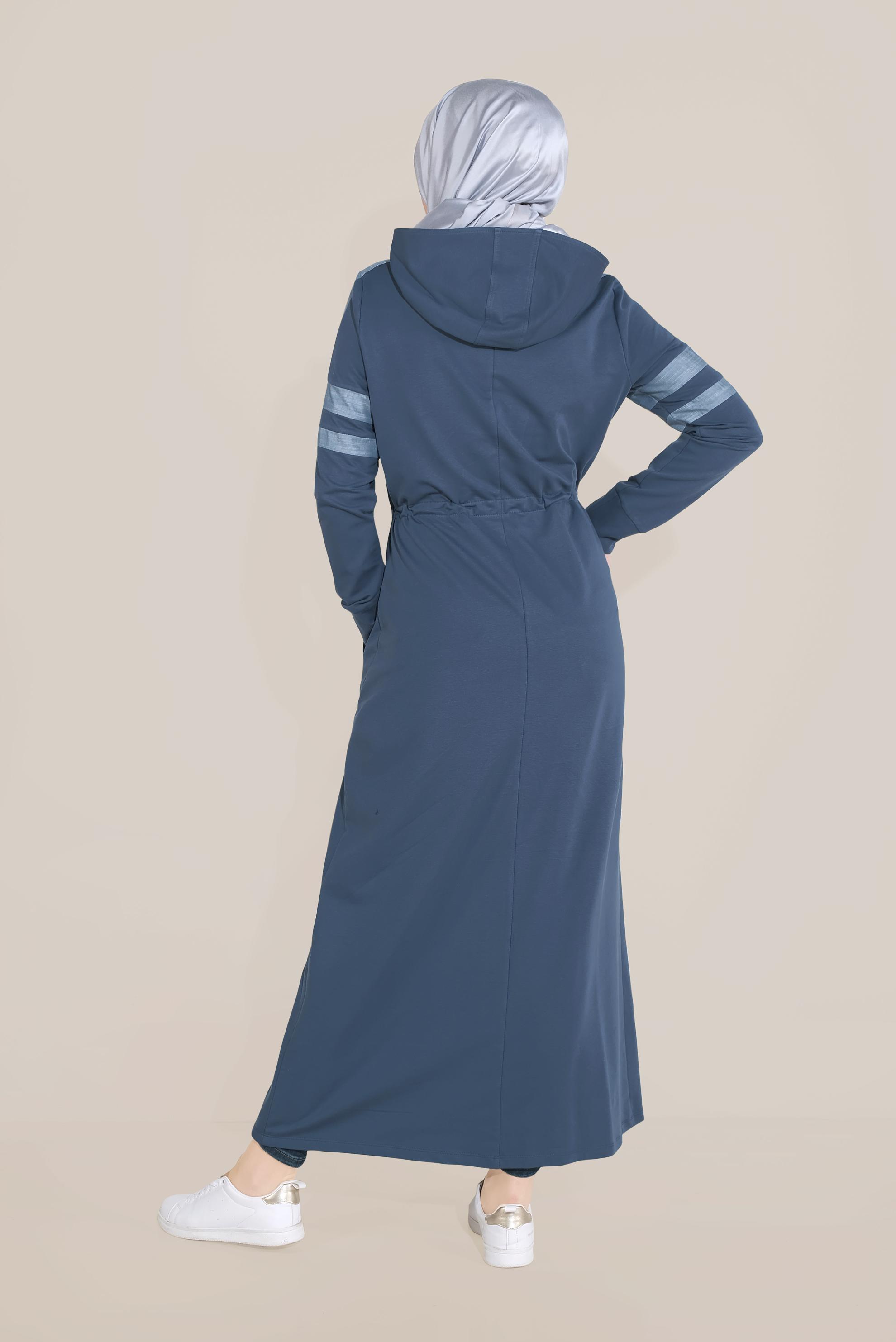 Tesettür giyim LACİVERT PAMUKLU TAŞ BASKILI FERMUARLI EŞOFMAN TUNİK 40606