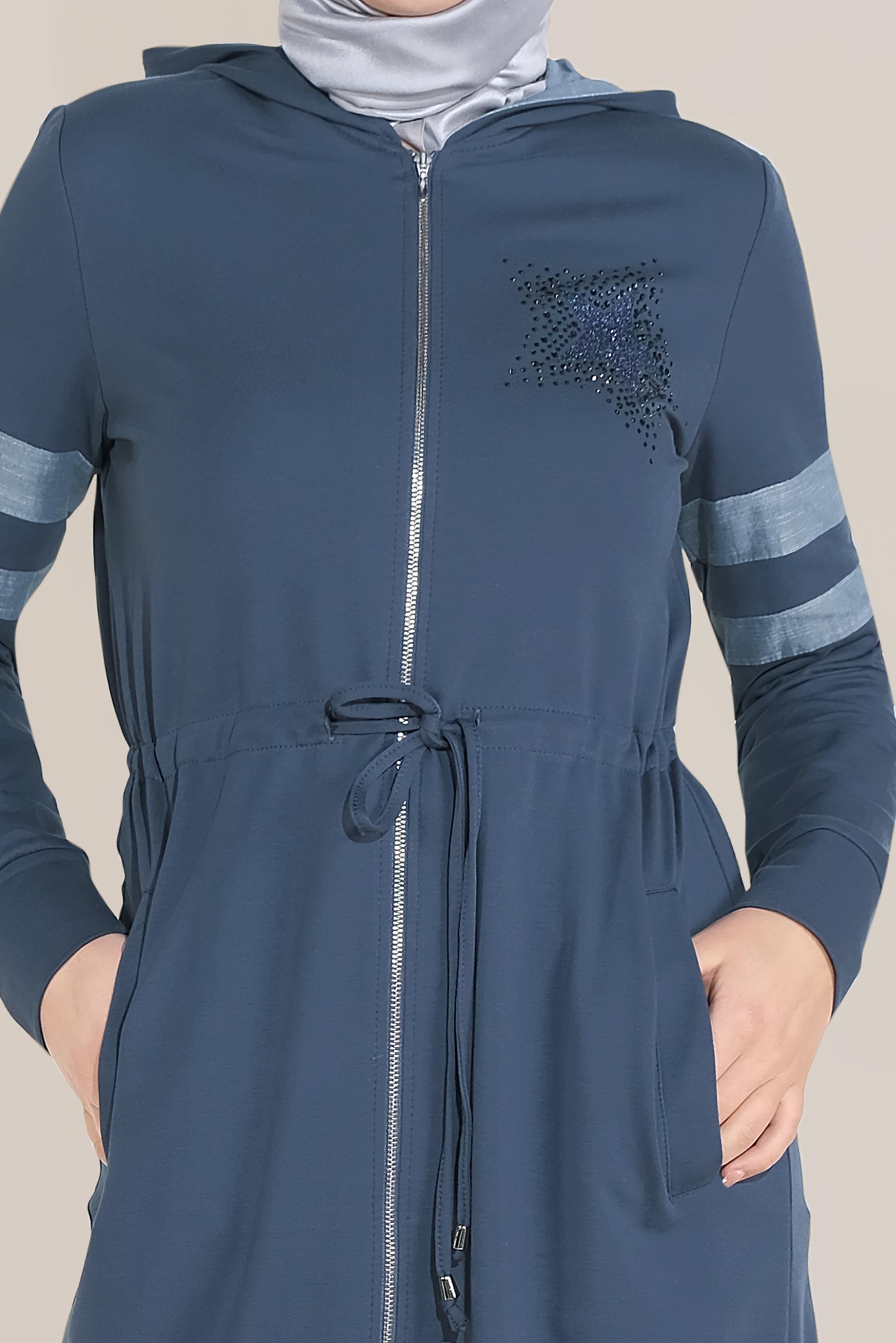 Tesettür giyim LACİVERT PAMUKLU TAŞ BASKILI FERMUARLI EŞOFMAN TUNİK 40606