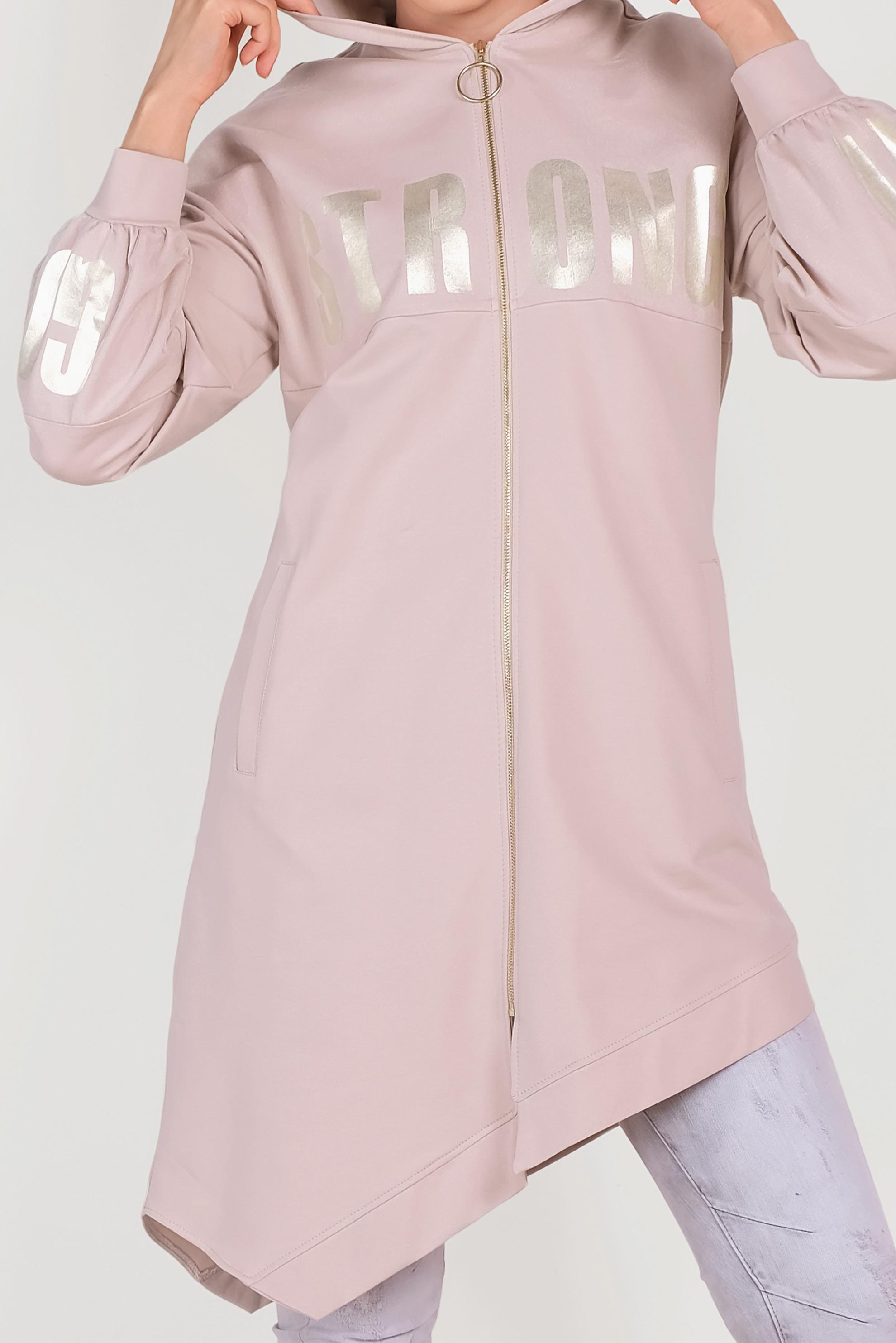 Tesettür giyim PUDRA ASİMETRİK KESİM BASKILI EŞOFMAN TUNİK 40607 