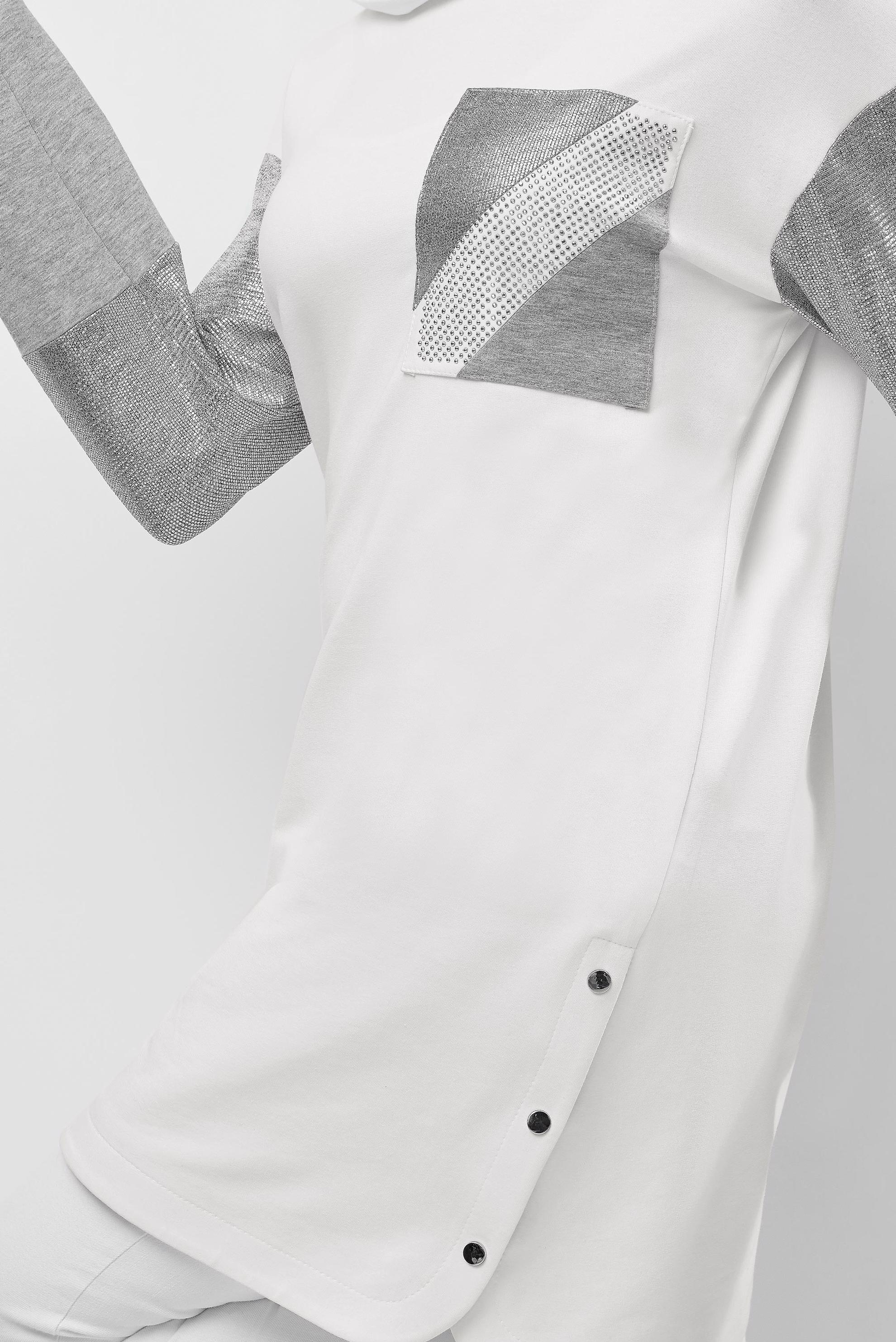 Tesettür giyim BEYAZ YANI ÇITÇITLI KAPÜŞONLU EŞOFMAN TUNİK 40608 