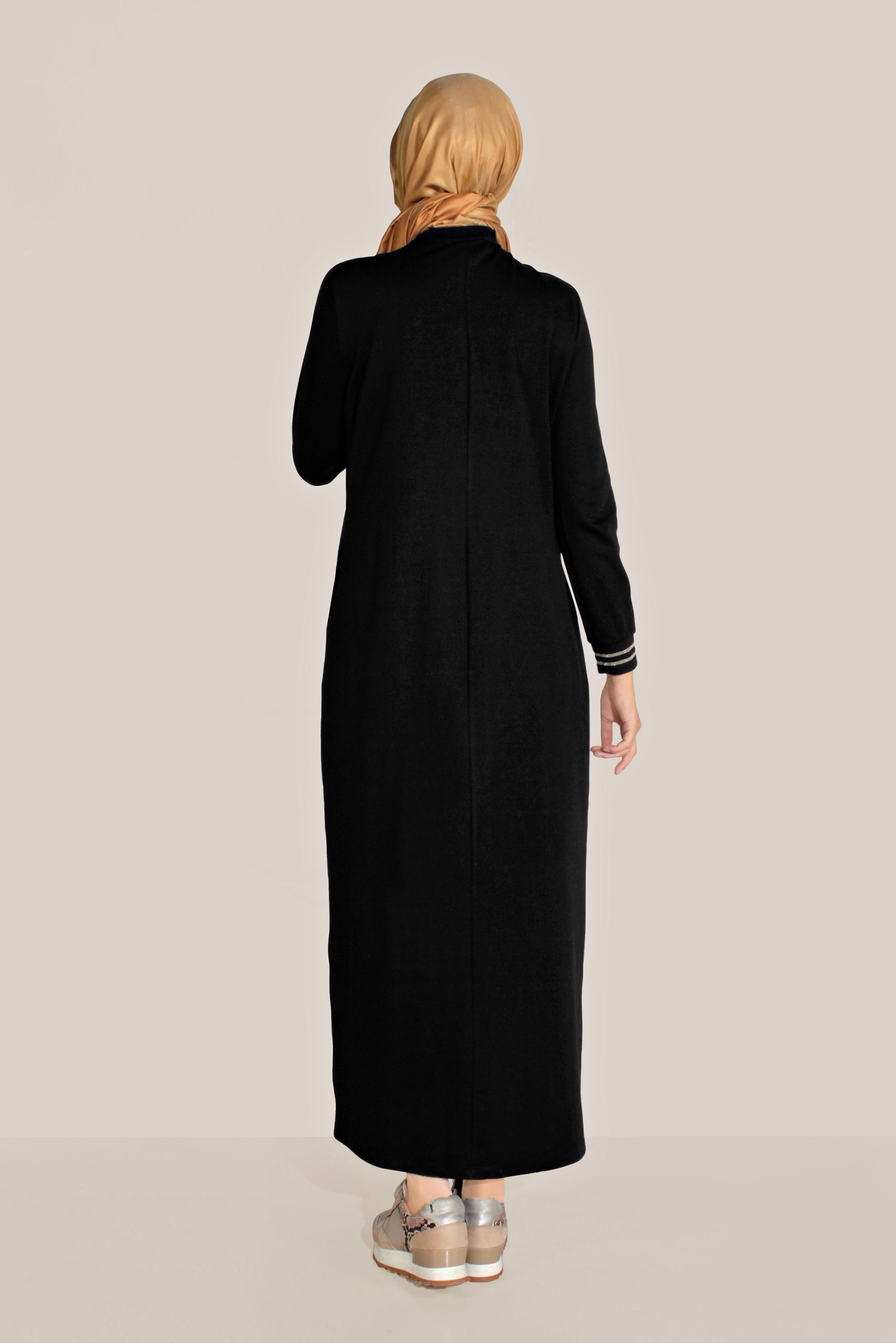 Vêtements hijab NOIR ROBE COMME SURVÊTEMENT EN COTON ÉCRITURE IMPRIMÉ 40609