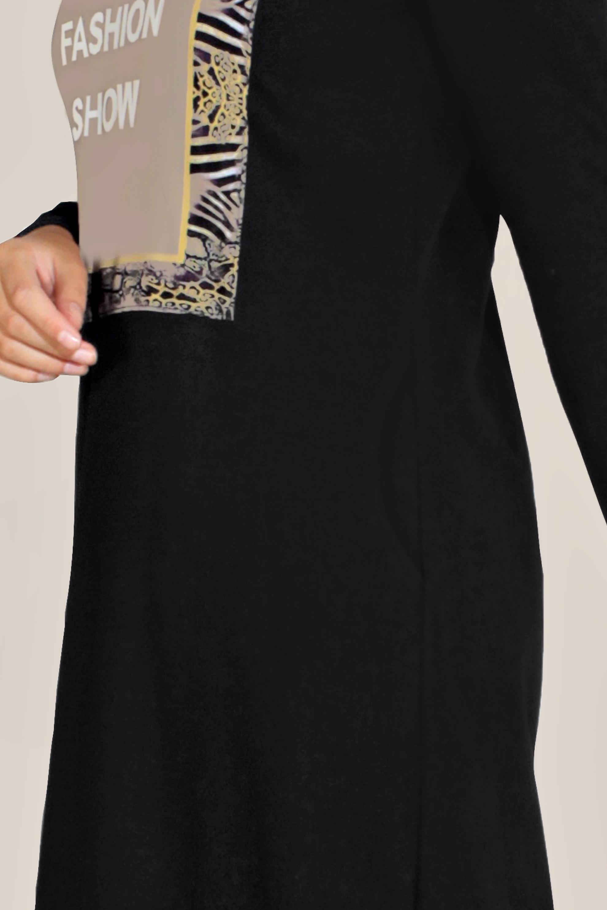 Vêtements hijab NOIR ROBE COMME SURVÊTEMENT EN COTON ÉCRITURE IMPRIMÉ 40609