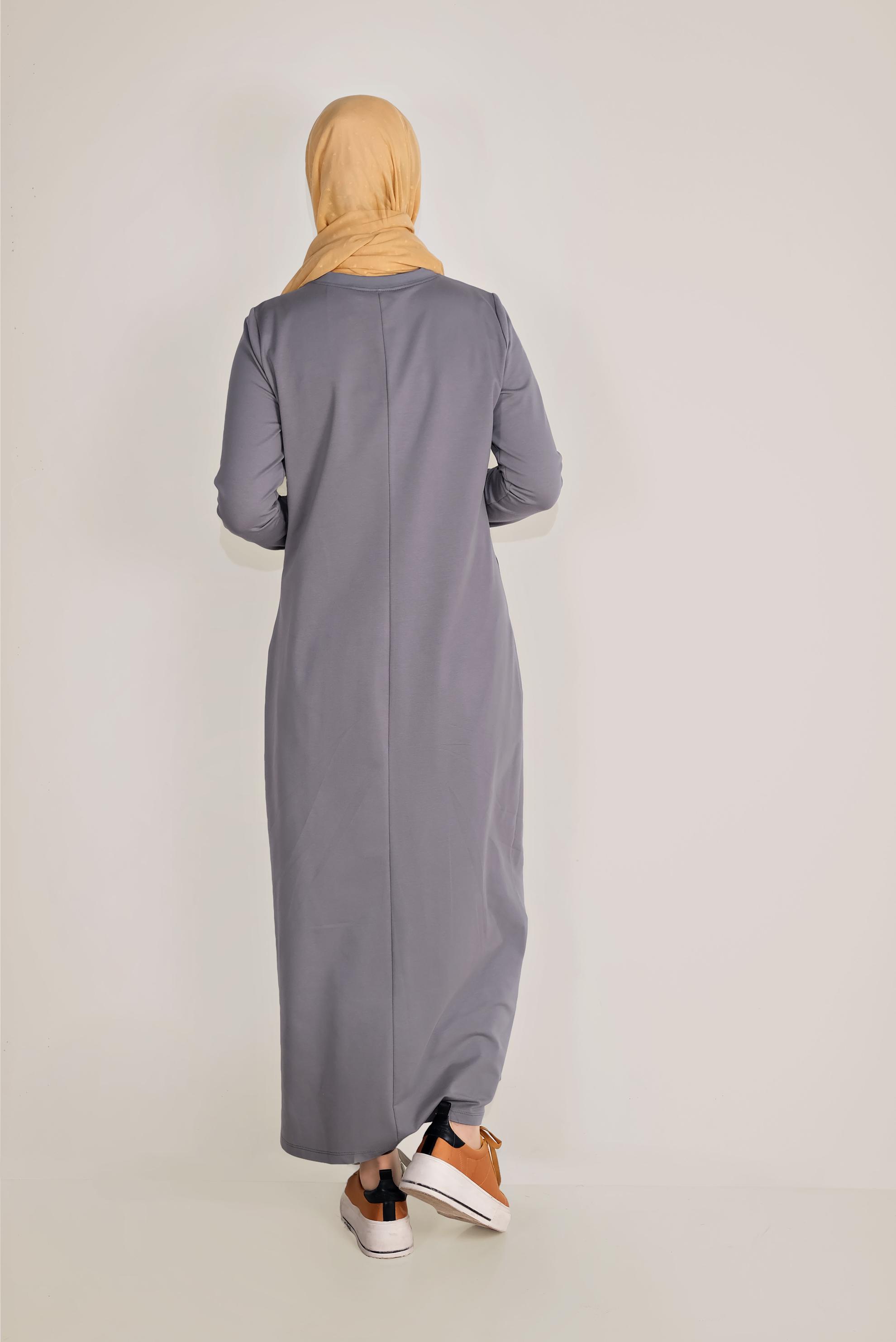 Vêtements hijab GRIS ROBE COMME SURVÊTEMENT EN COTON ÉCRITURE IMPRIMÉ 40609
