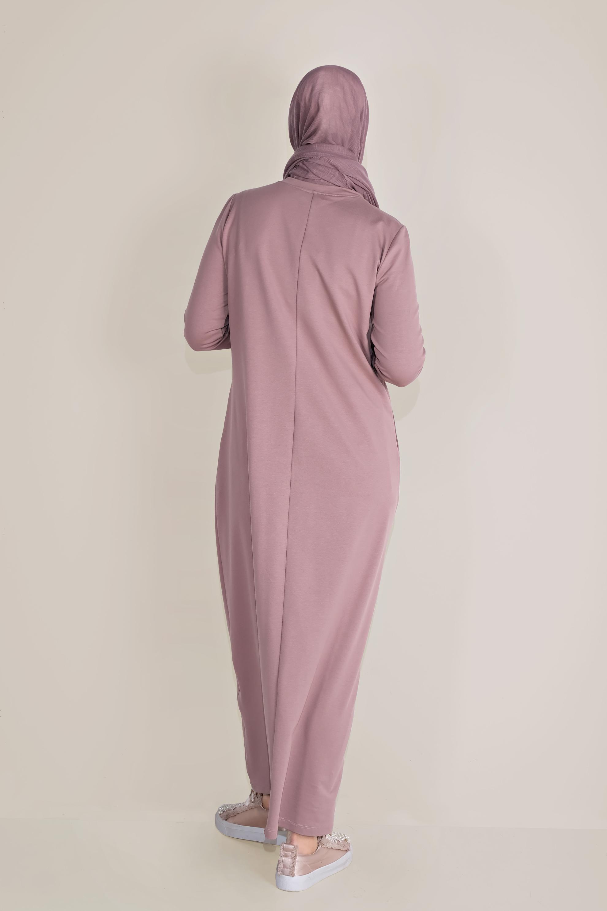Vêtements hijab ROSE ROBE COMME SURVÊTEMENT EN COTON ÉCRITURE IMPRIMÉ 40609