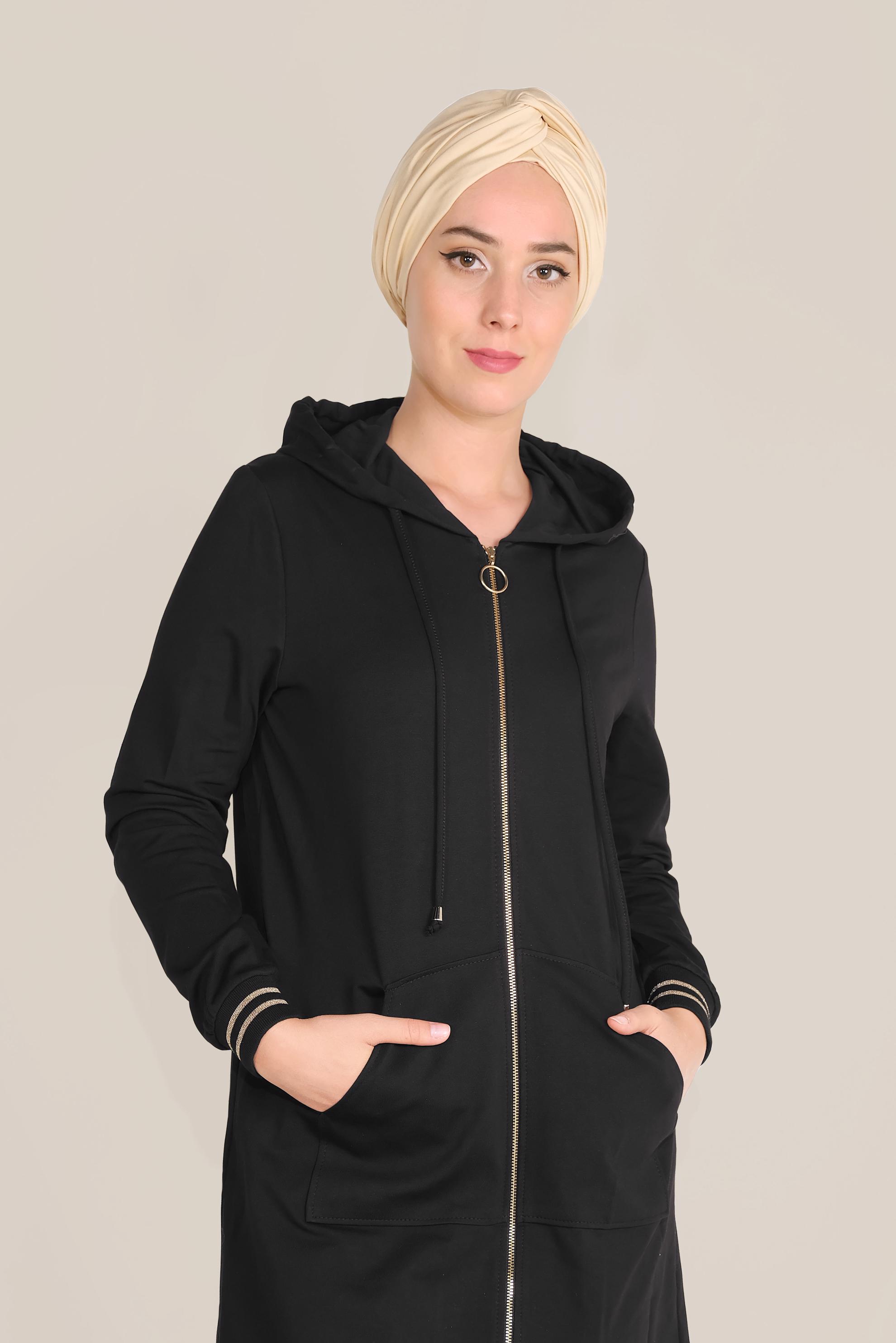 Tesettür giyim SİYAH FERMUARLI EŞOFMAN TAKIMI 40610 