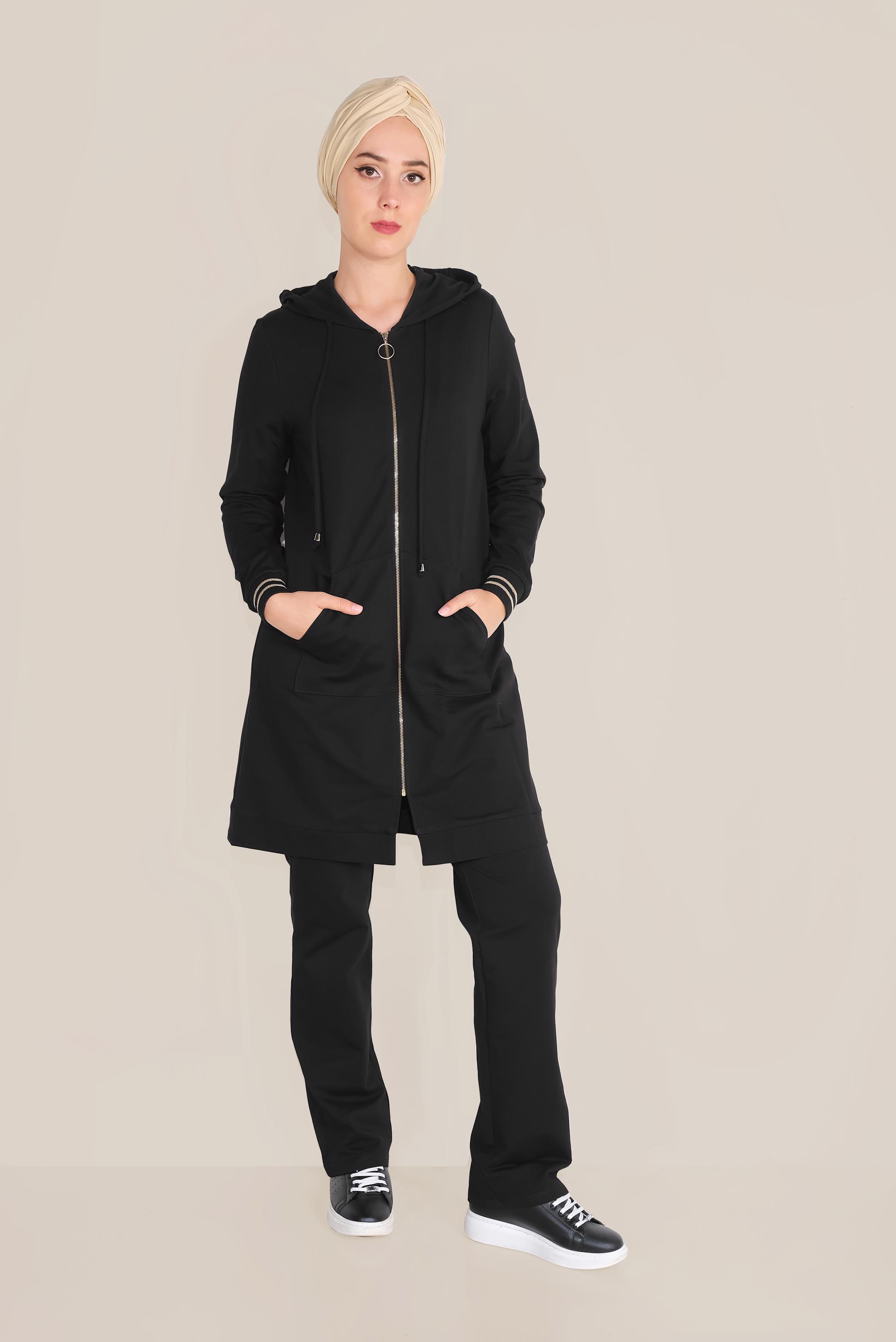 Tesettür giyim SİYAH FERMUARLI EŞOFMAN TAKIMI 40610 