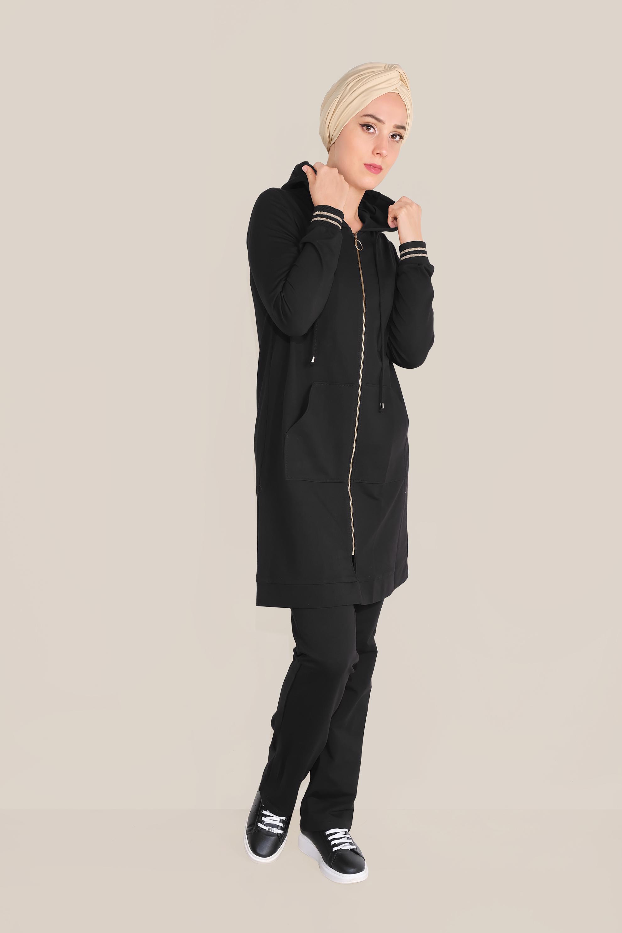 Tesettür giyim SİYAH FERMUARLI EŞOFMAN TAKIMI 40610 