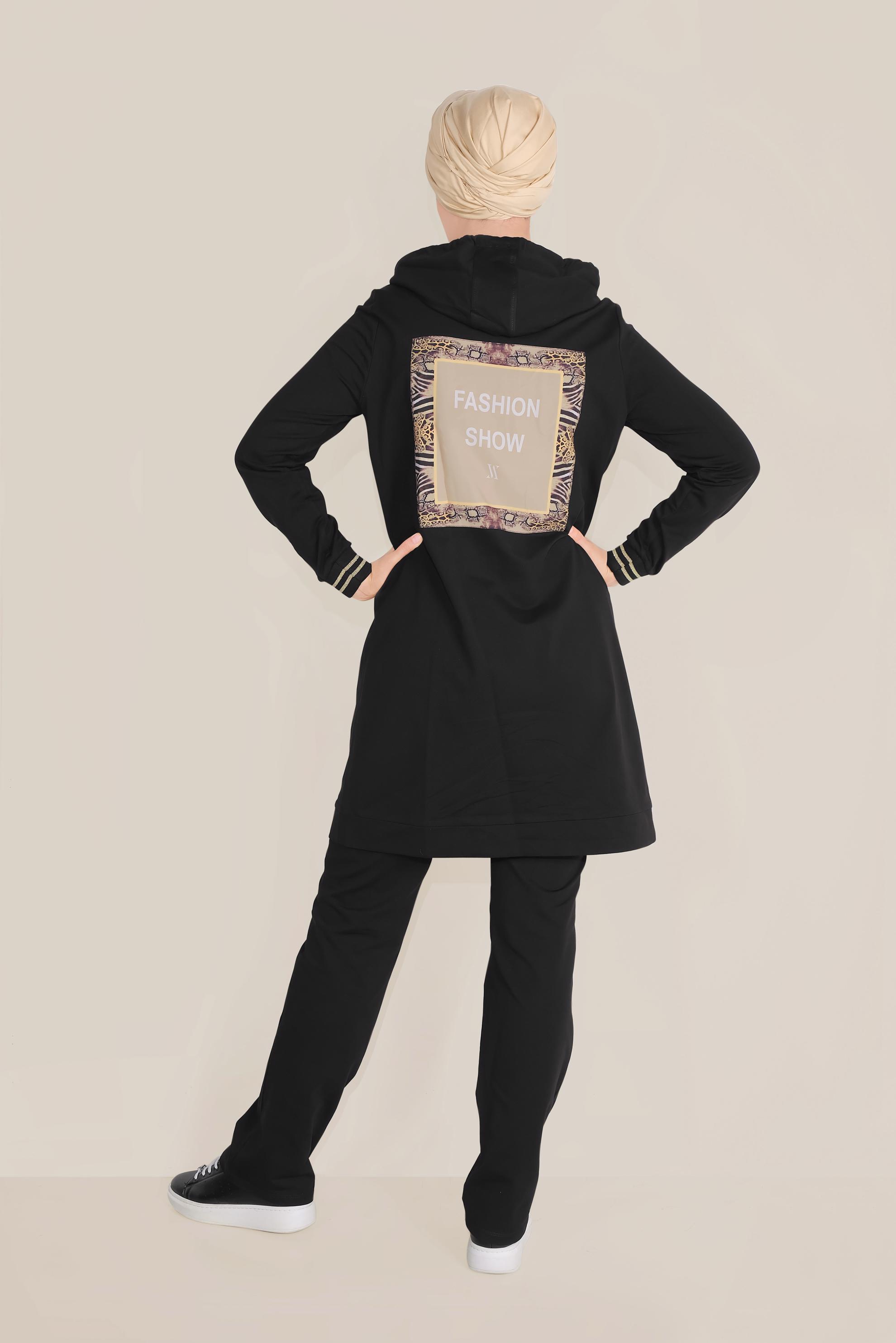 Tesettür giyim SİYAH FERMUARLI EŞOFMAN TAKIMI 40610 