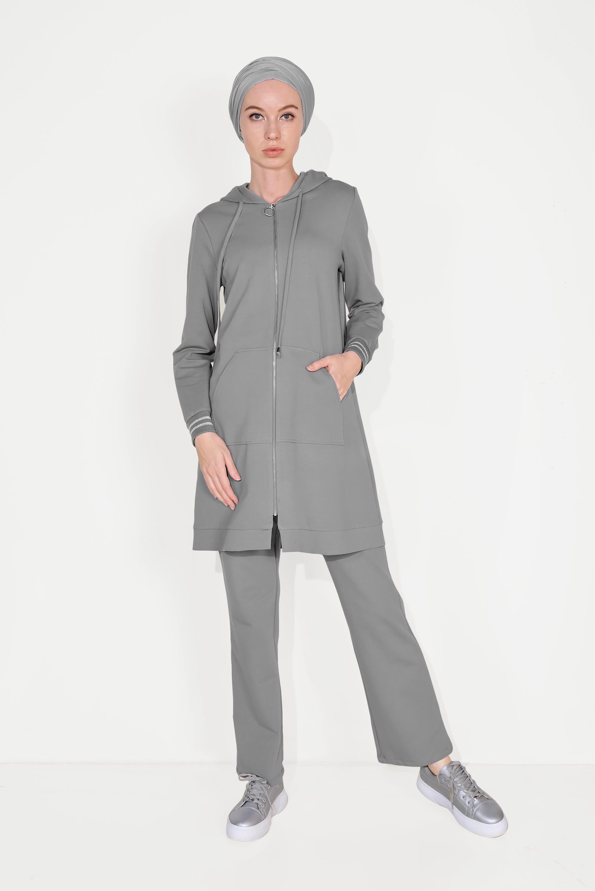 Hijab clothing GREY ZIPPED TRACKSUIT 40610