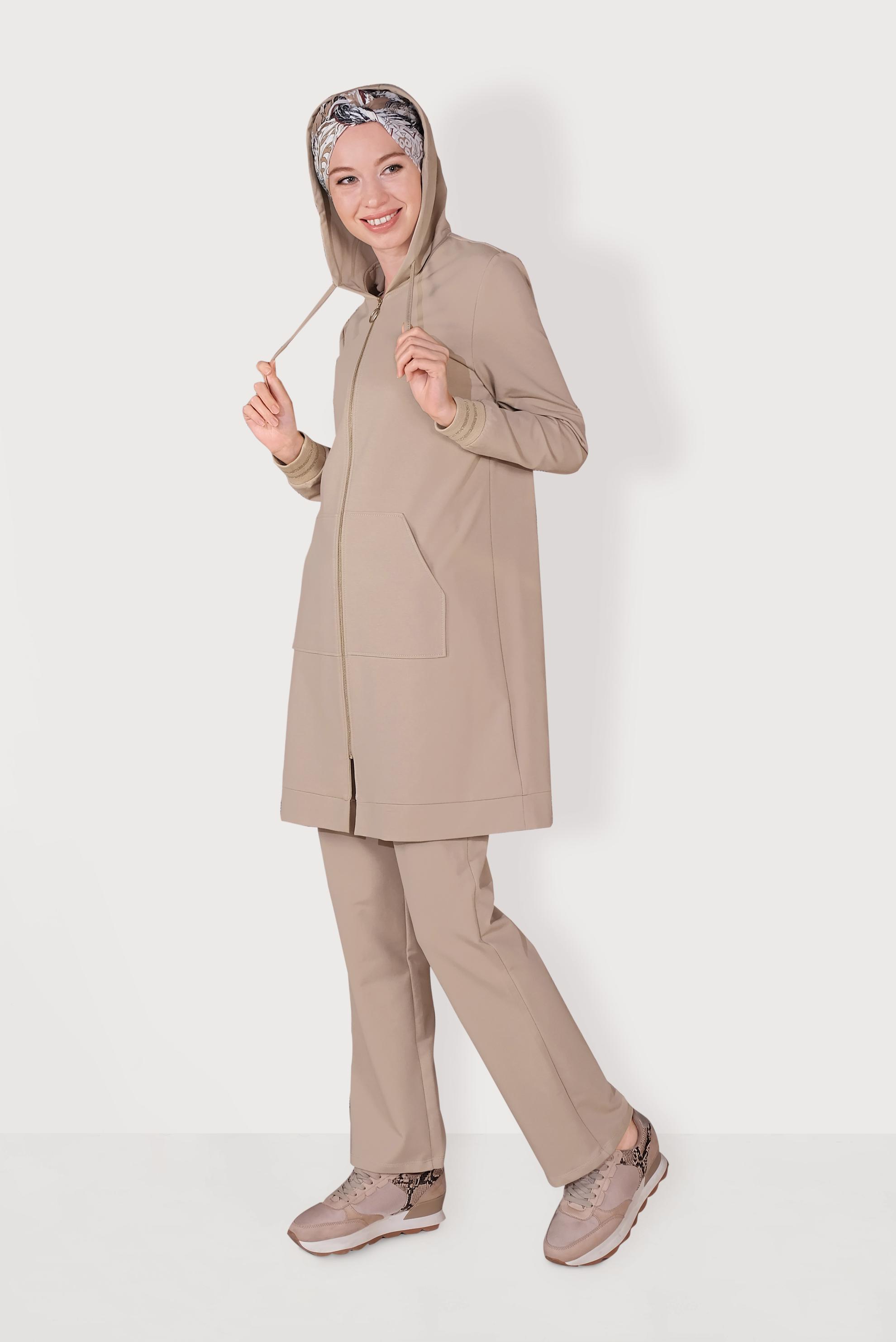 Tesettür giyim BEJ FERMUARLI EŞOFMAN TAKIMI 40610 