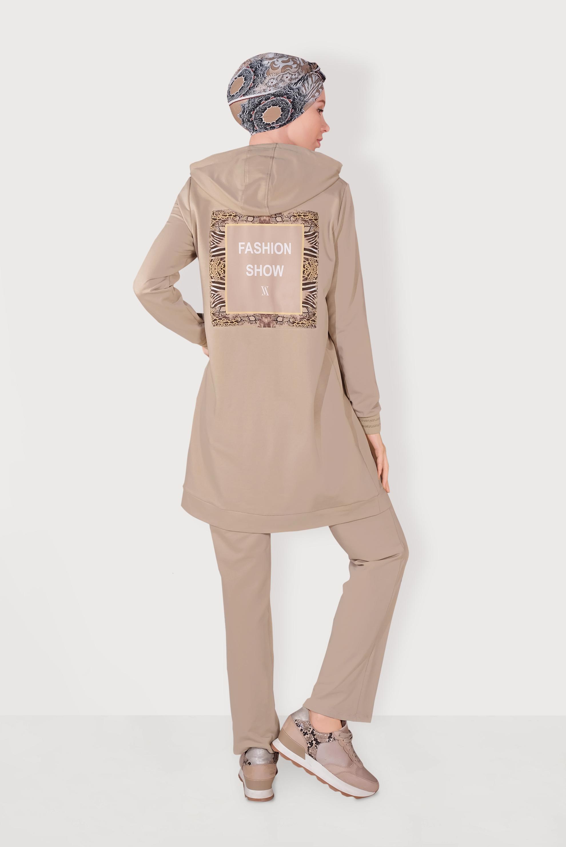 Tesettür giyim BEJ FERMUARLI EŞOFMAN TAKIMI 40610 