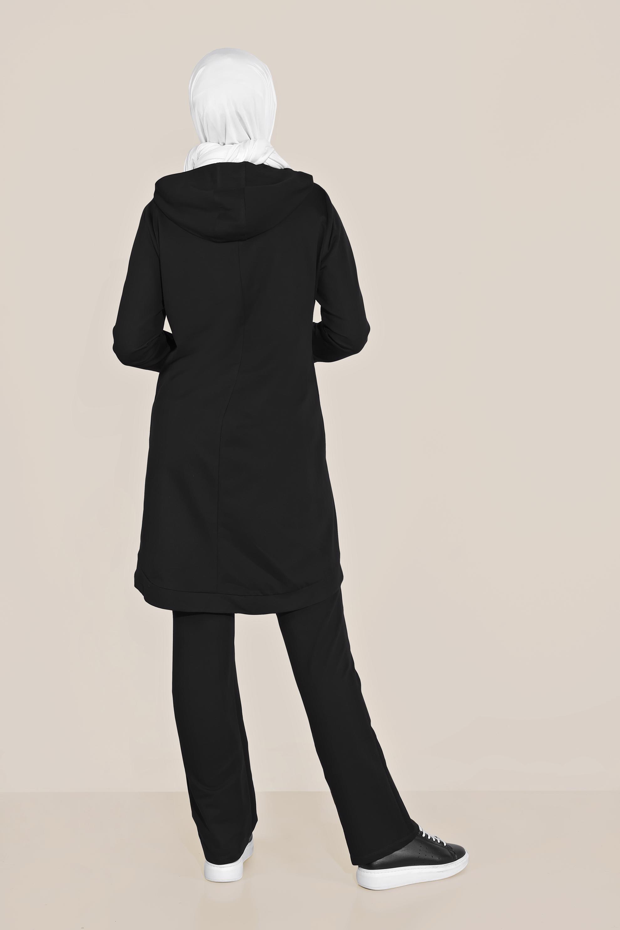 Tesettür giyim SİYAH TAŞ BASKILI İKİLİ PANTOLONLU EŞOFMAN TAKIMI 40611