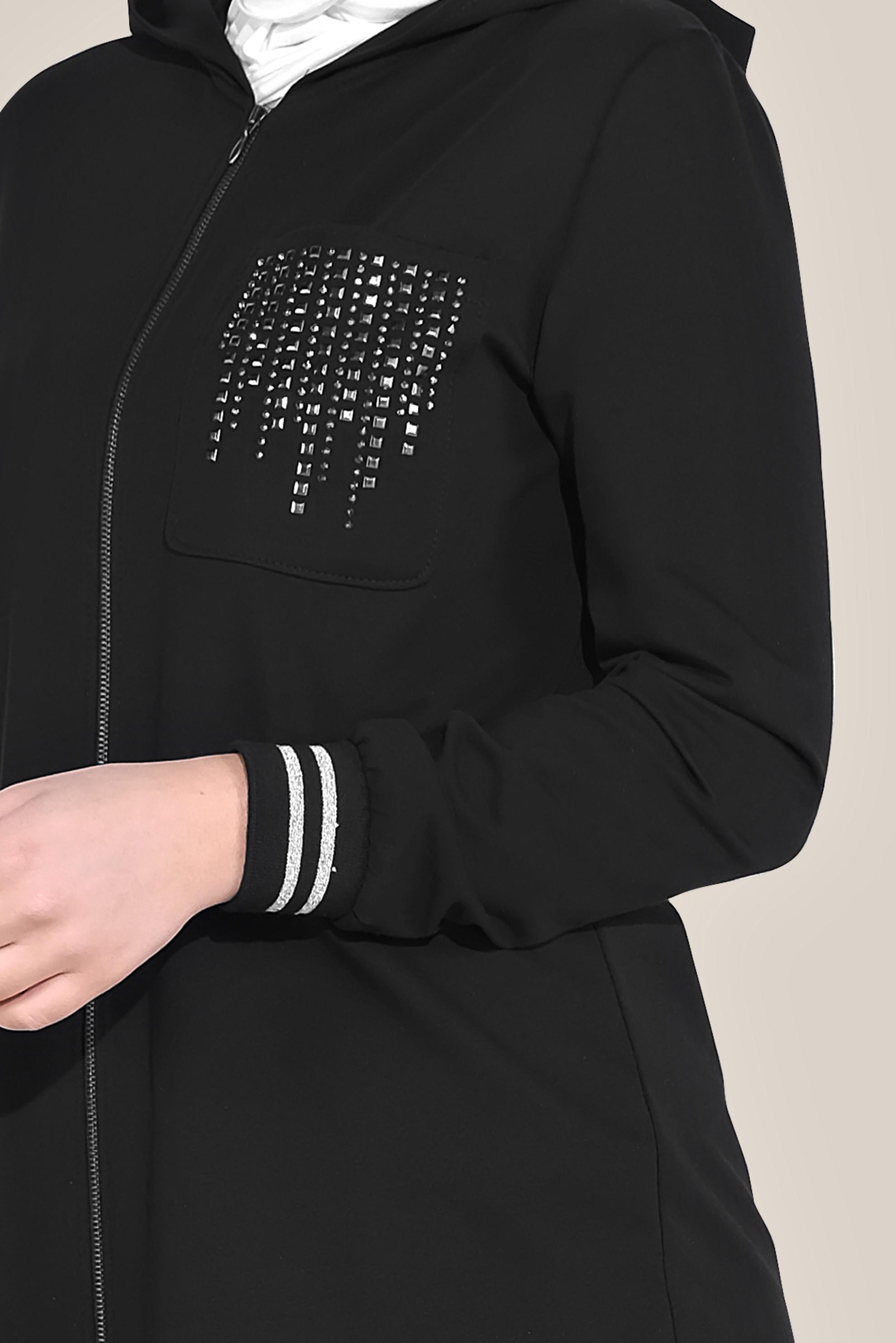 Tesettür giyim SİYAH TAŞ BASKILI İKİLİ PANTOLONLU EŞOFMAN TAKIMI 40611