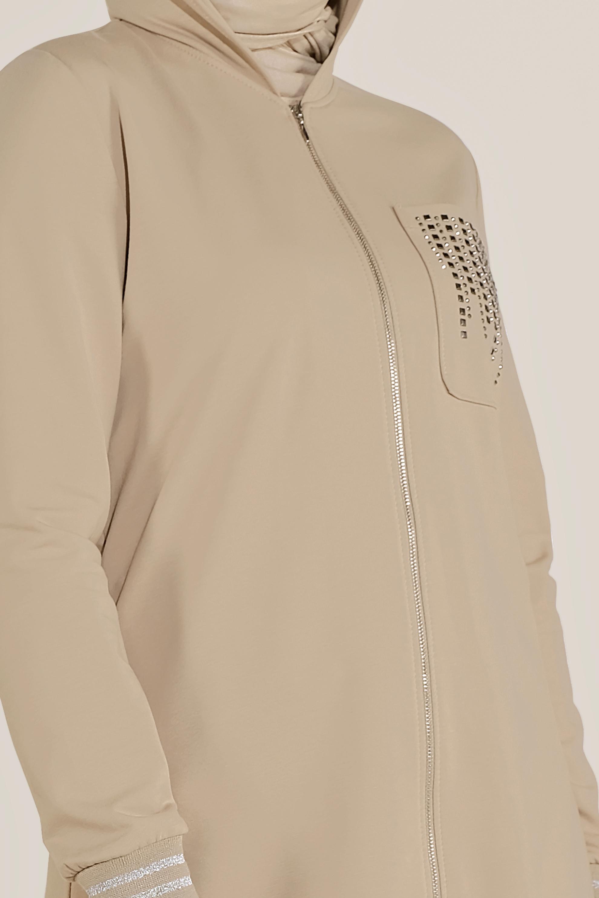 Tesettür giyim BEJ TAŞ BASKILI İKİLİ PANTOLONLU EŞOFMAN TAKIMI 40611