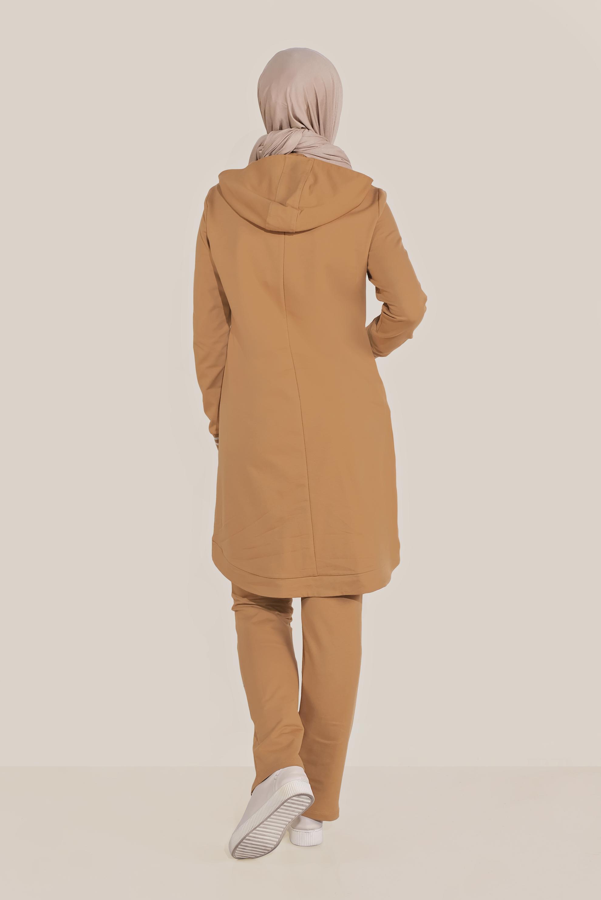 Tesettür giyim SARI TAŞ BASKILI İKİLİ PANTOLONLU EŞOFMAN TAKIMI 40611