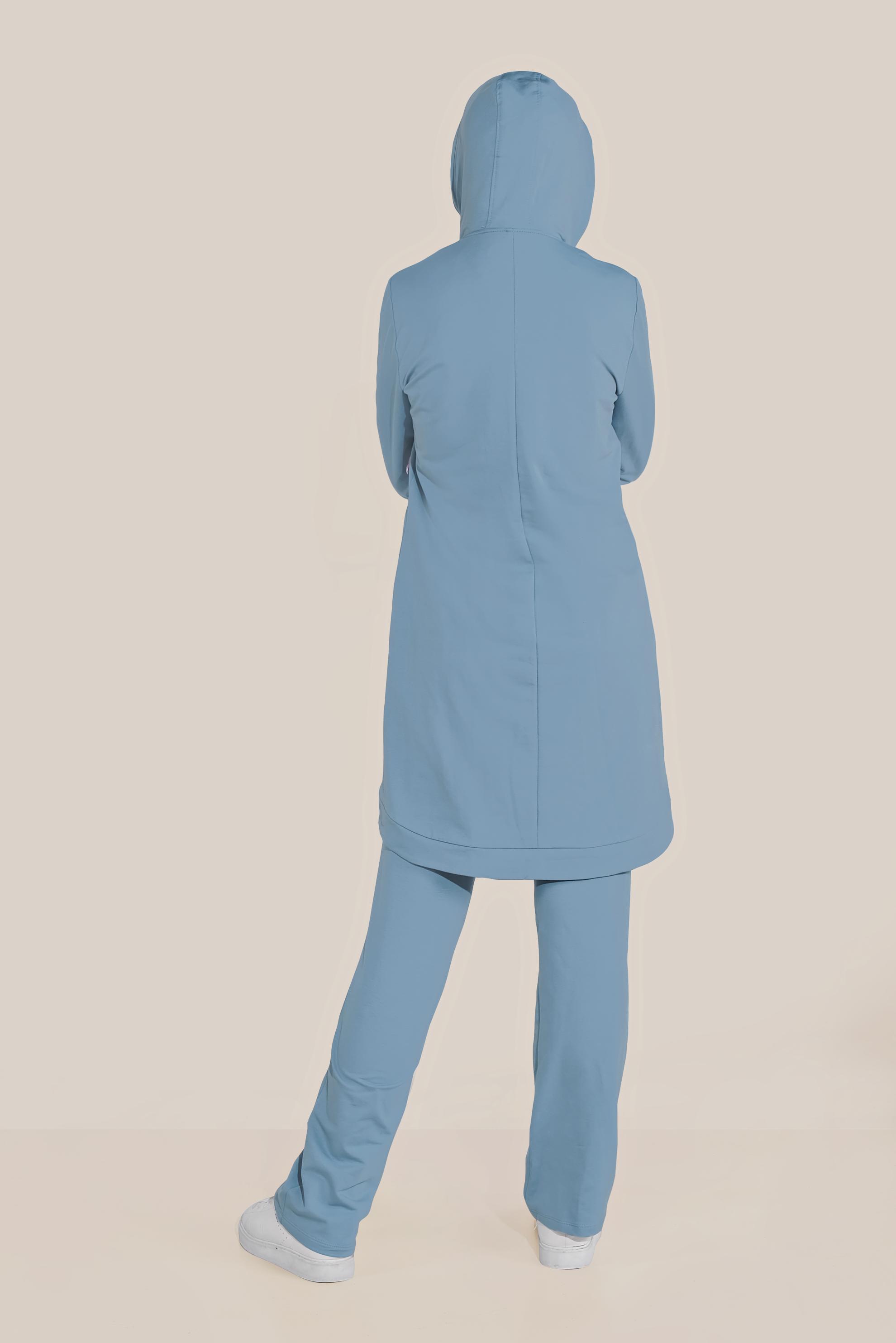 Tesettür giyim MAVİ TAŞ BASKILI İKİLİ PANTOLONLU EŞOFMAN TAKIMI 40611