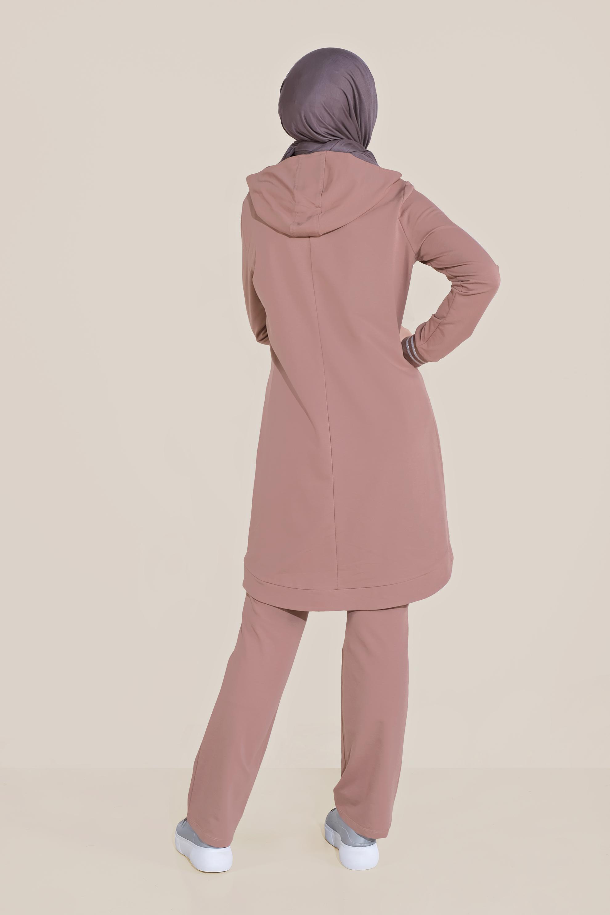 Tesettür giyim PEMBE TAŞ BASKILI İKİLİ PANTOLONLU EŞOFMAN TAKIMI 40611