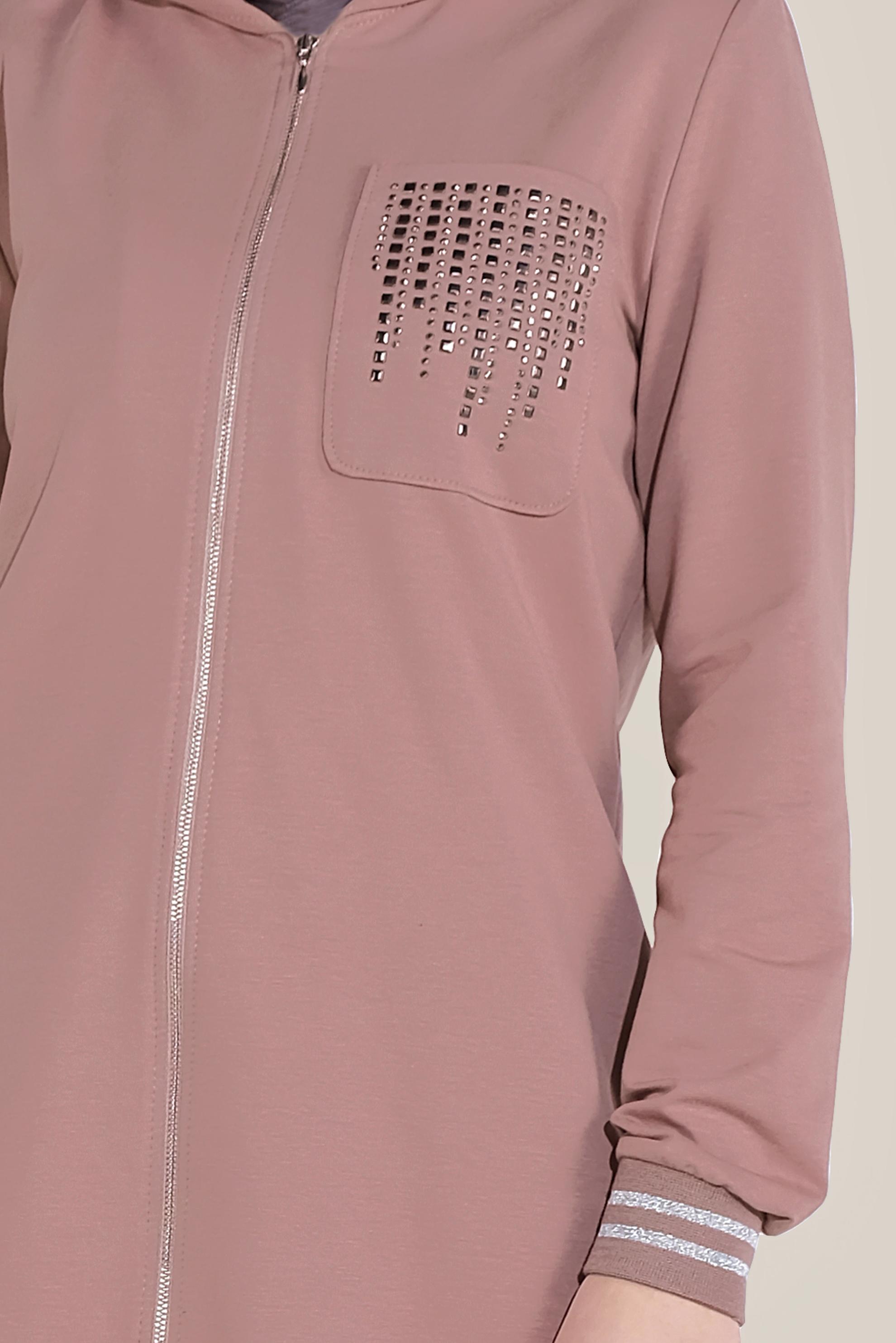 Tesettür giyim PEMBE TAŞ BASKILI İKİLİ PANTOLONLU EŞOFMAN TAKIMI 40611