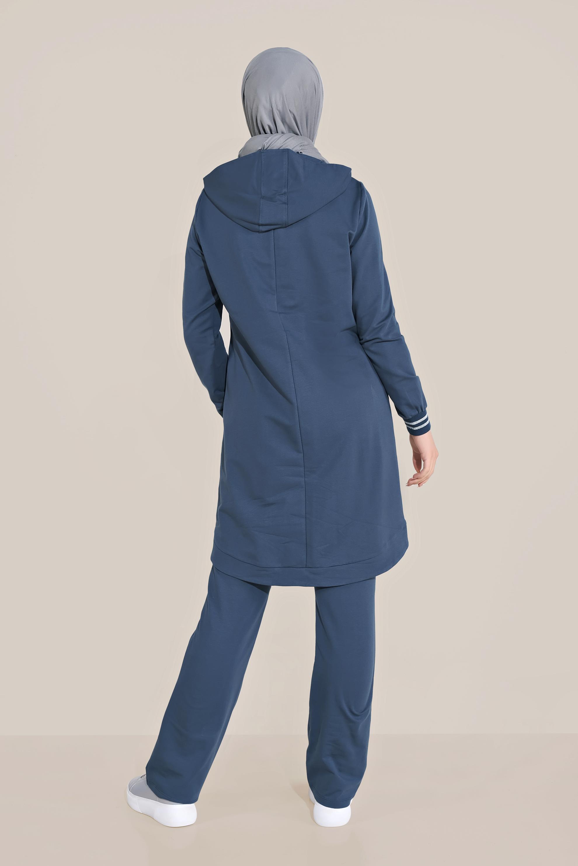 Tesettür giyim LACİVERT TAŞ BASKILI İKİLİ PANTOLONLU EŞOFMAN TAKIMI 40611