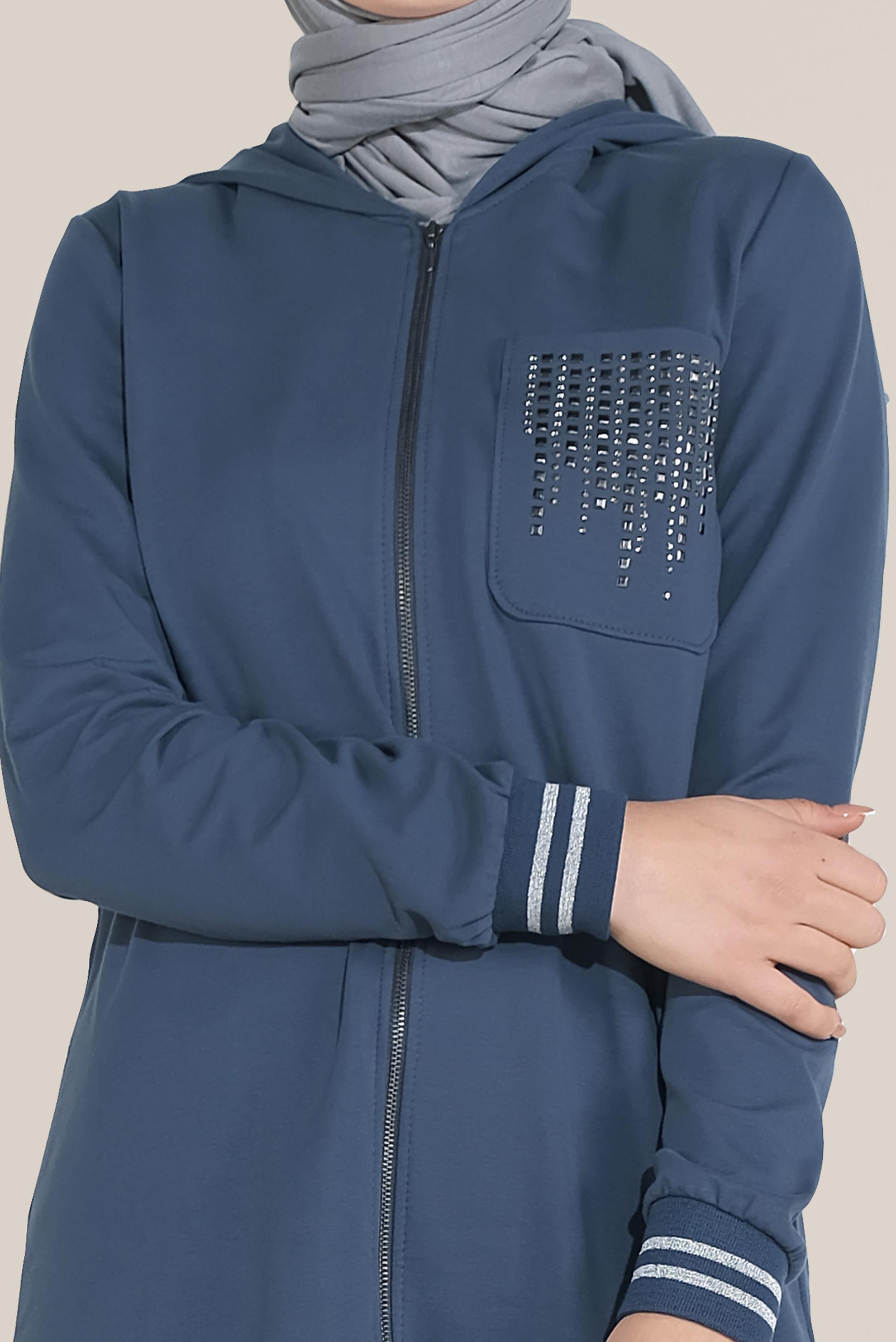 Tesettür giyim LACİVERT TAŞ BASKILI İKİLİ PANTOLONLU EŞOFMAN TAKIMI 40611