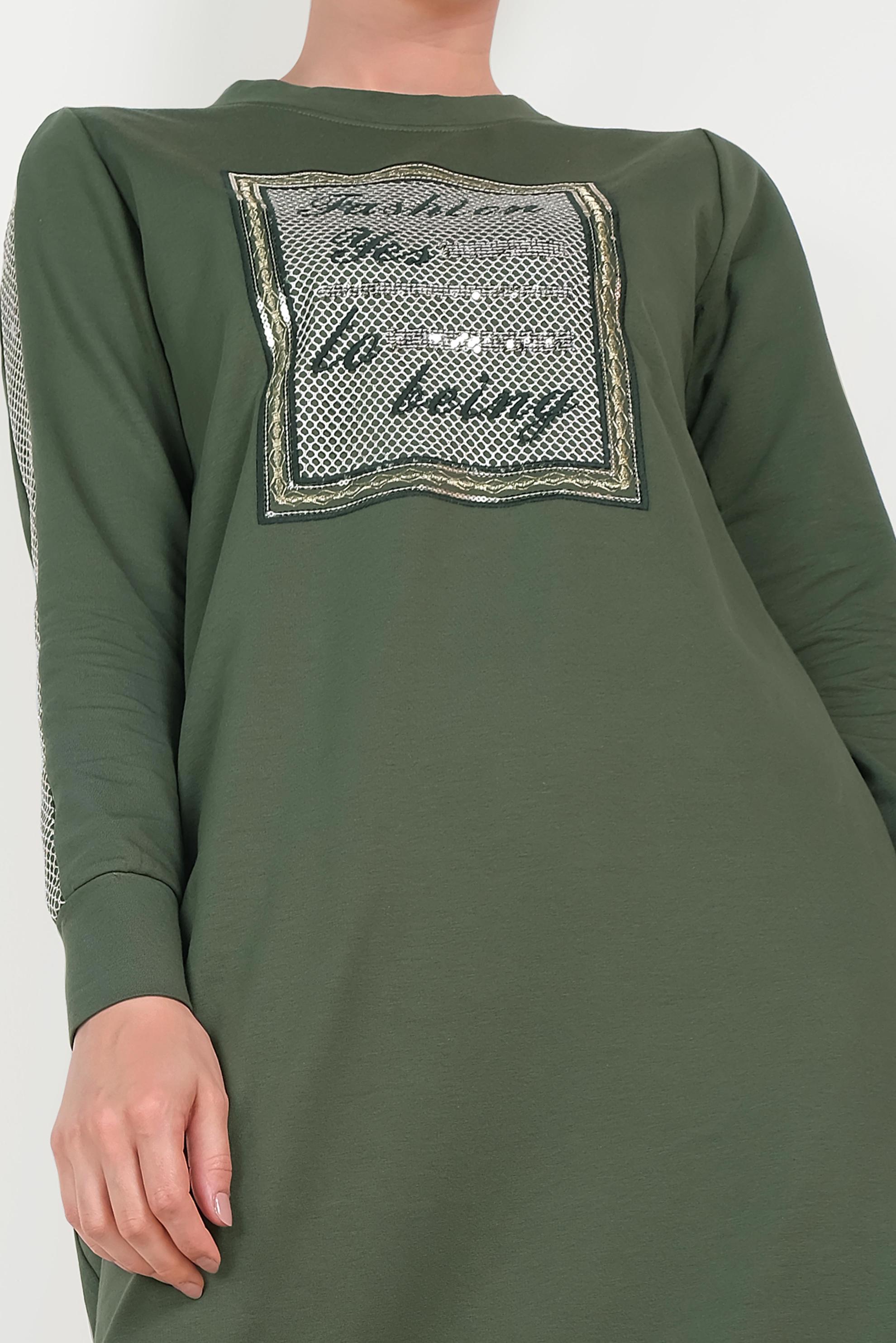 Tesettür giyim HAKİ YUVARLAK YAKA PAMUKLU EŞOFMAN ELBİSE 40651