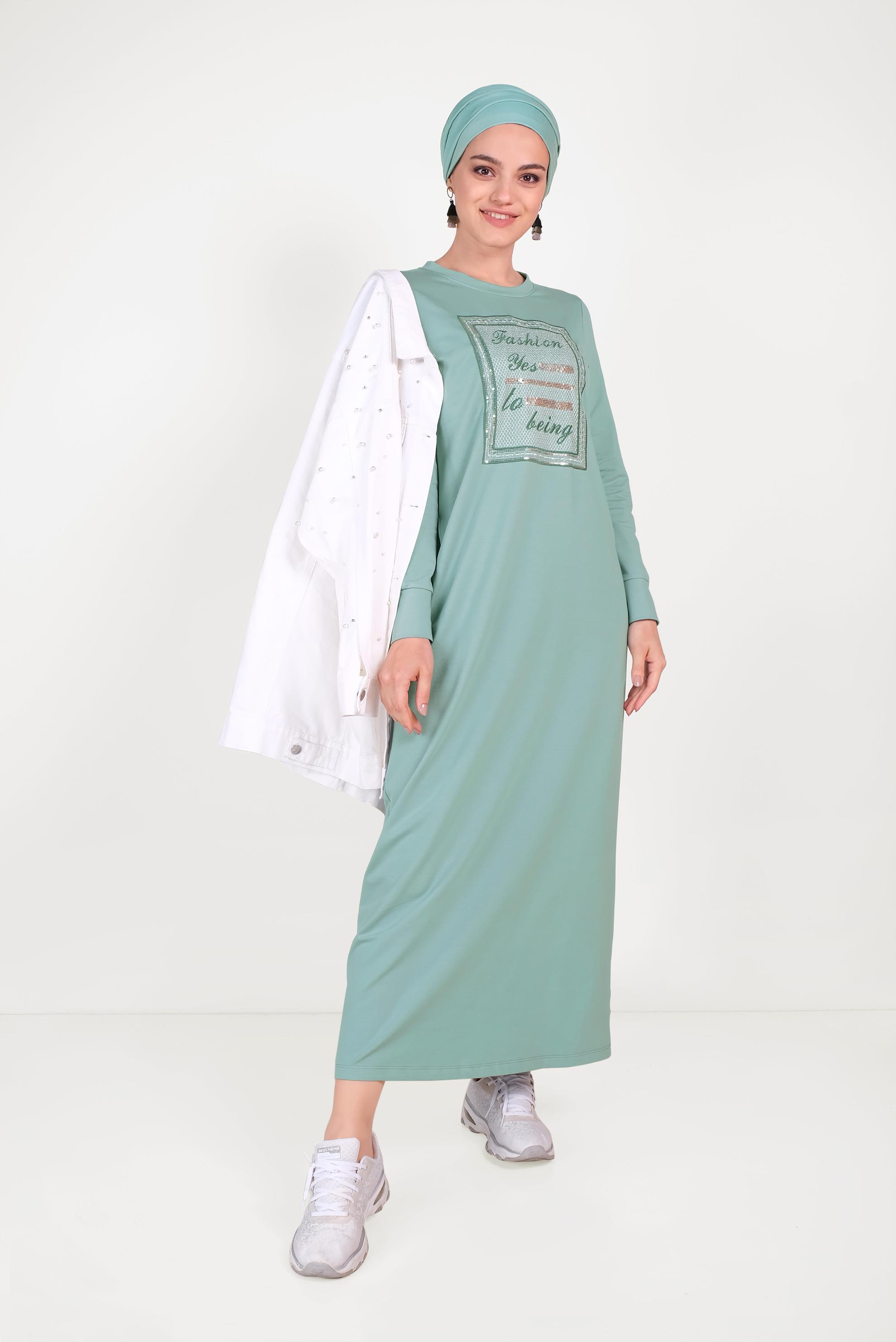 Hijab clothing GREEN 40651 ALEDA EŞOFMAN ELBİSE 38/44 TEK36