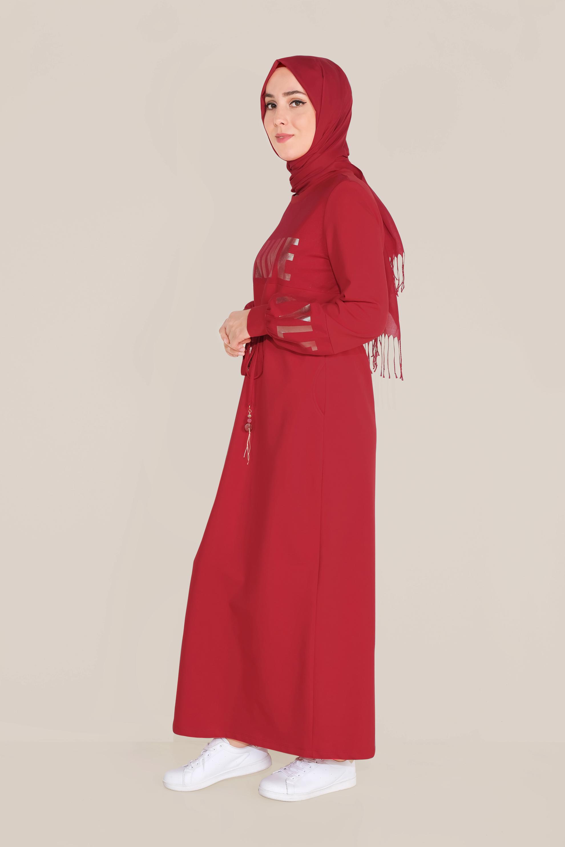 Hijab clothing RED TIE WAIST SPORT DRESS 40652 