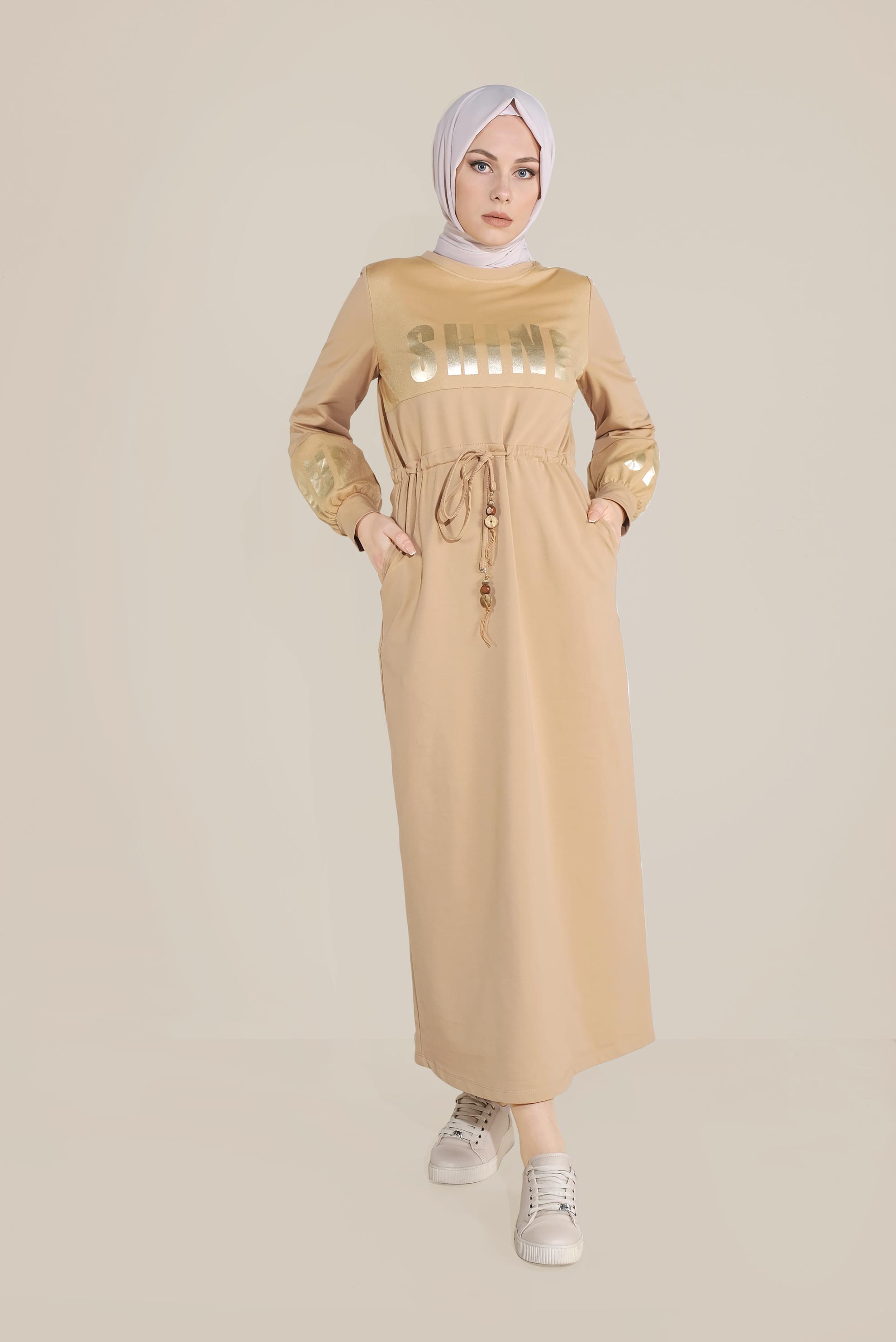 Hijab clothing BROWN TIE WAIST SPORT DRESS 40652 