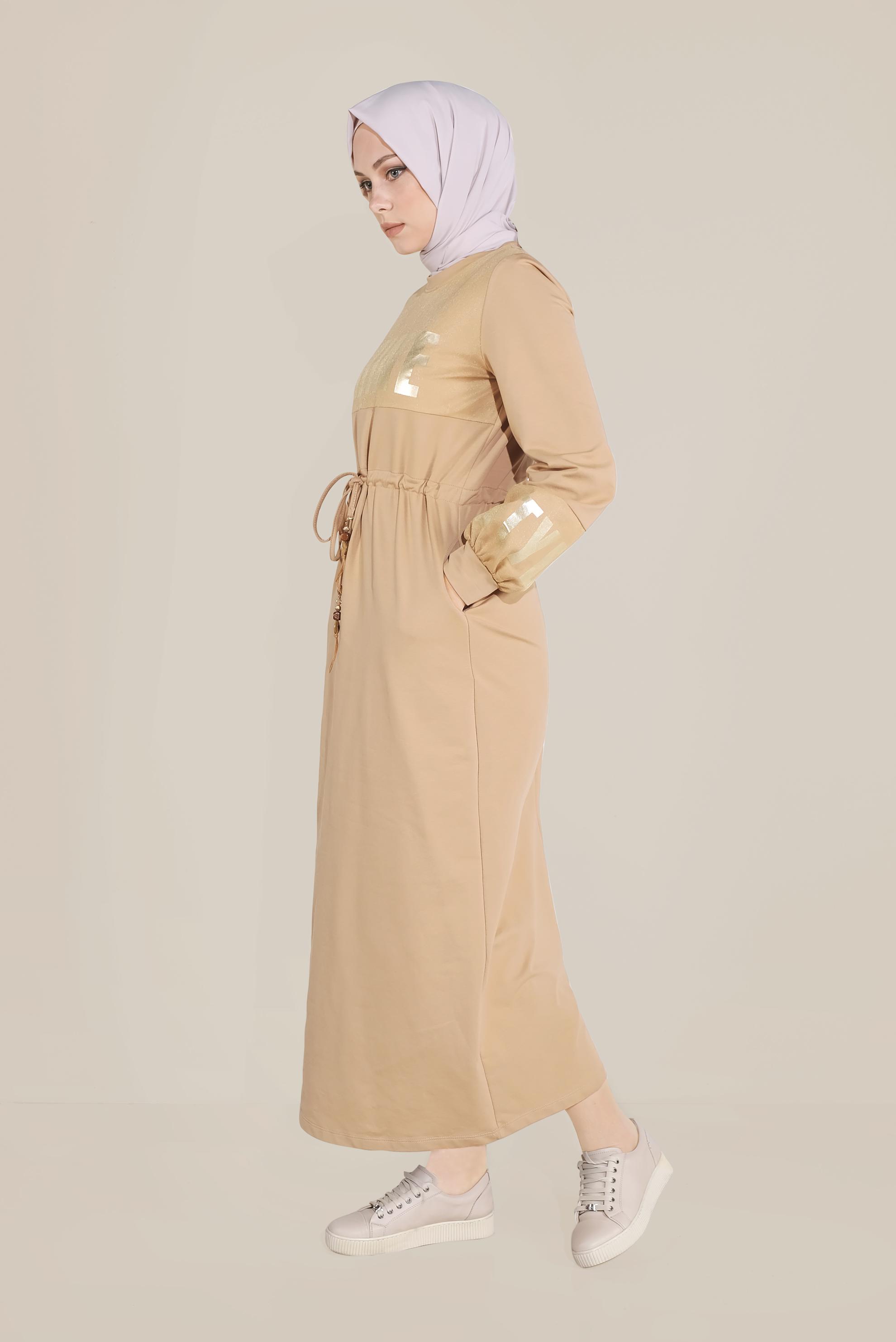 Hijab clothing BROWN TIE WAIST SPORT DRESS 40652 