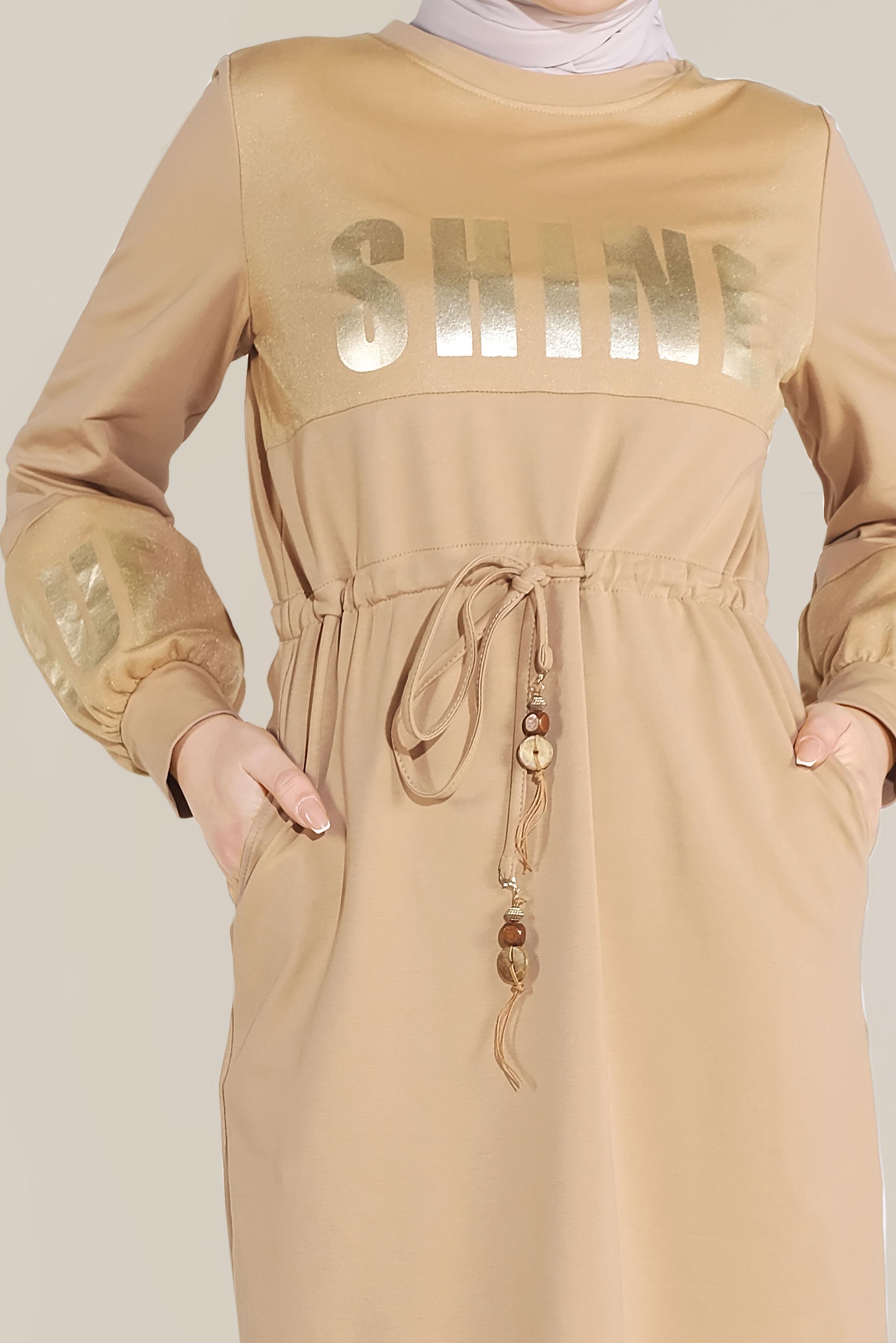 Hijab clothing BROWN TIE WAIST SPORT DRESS 40652 