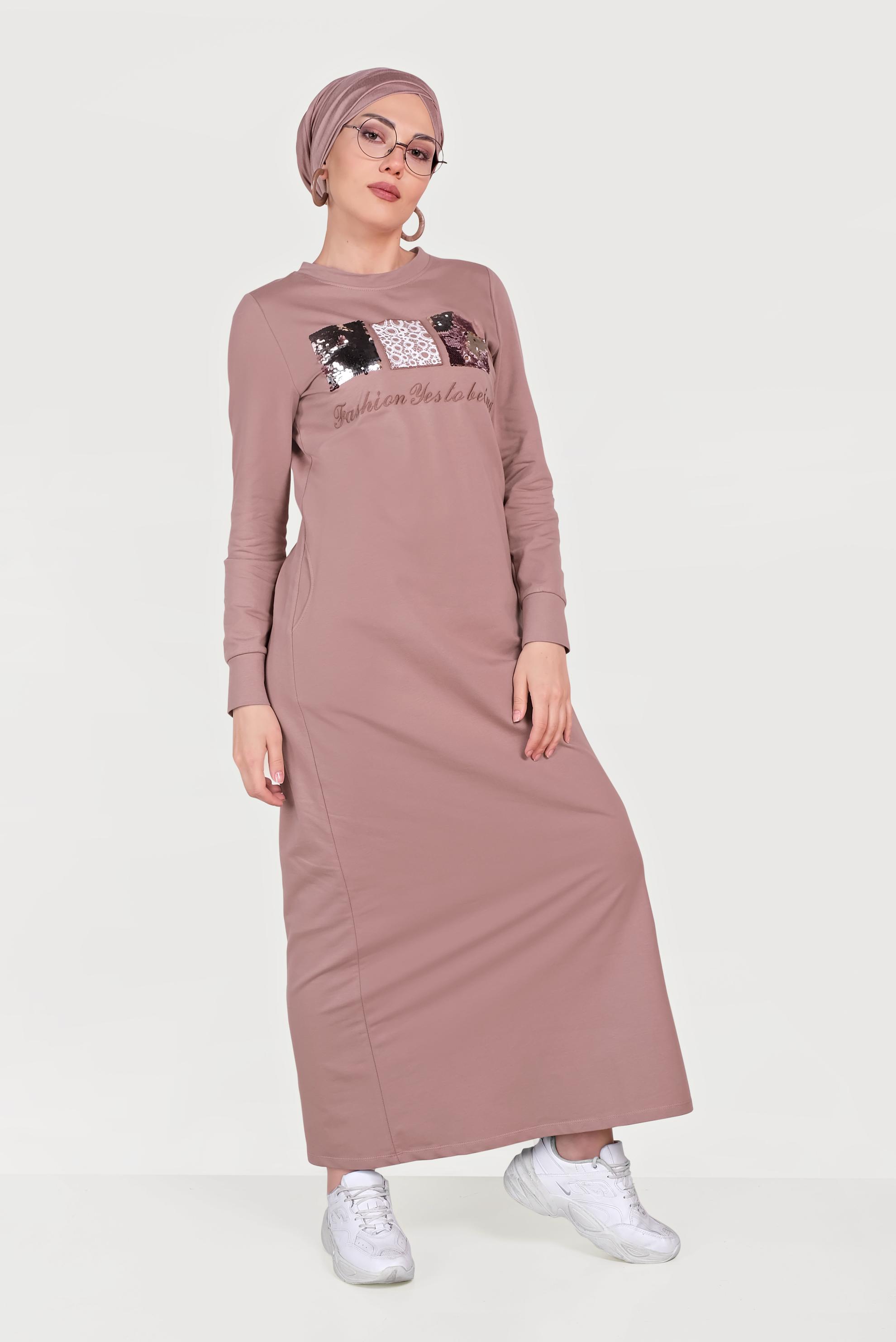 Vêtements hijab ROSE ROBE DE SURVÊTEMENT 2 PIÈCES IMPRIMÉ SLOGAN 40653