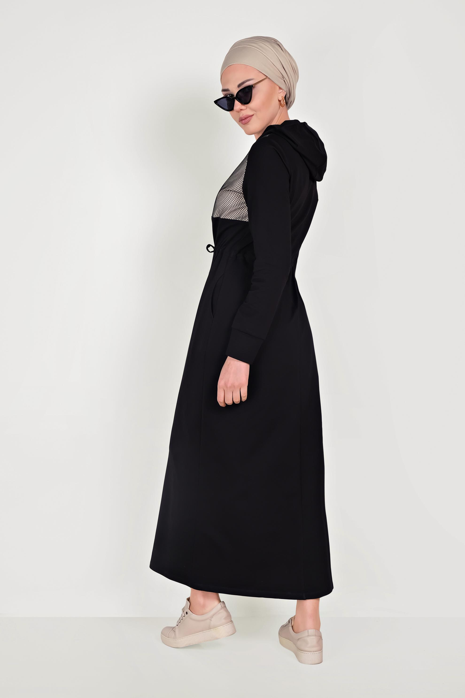 Tesettür giyim SİYAH FİLELİ EŞOFMAN ELBİSE 40654 