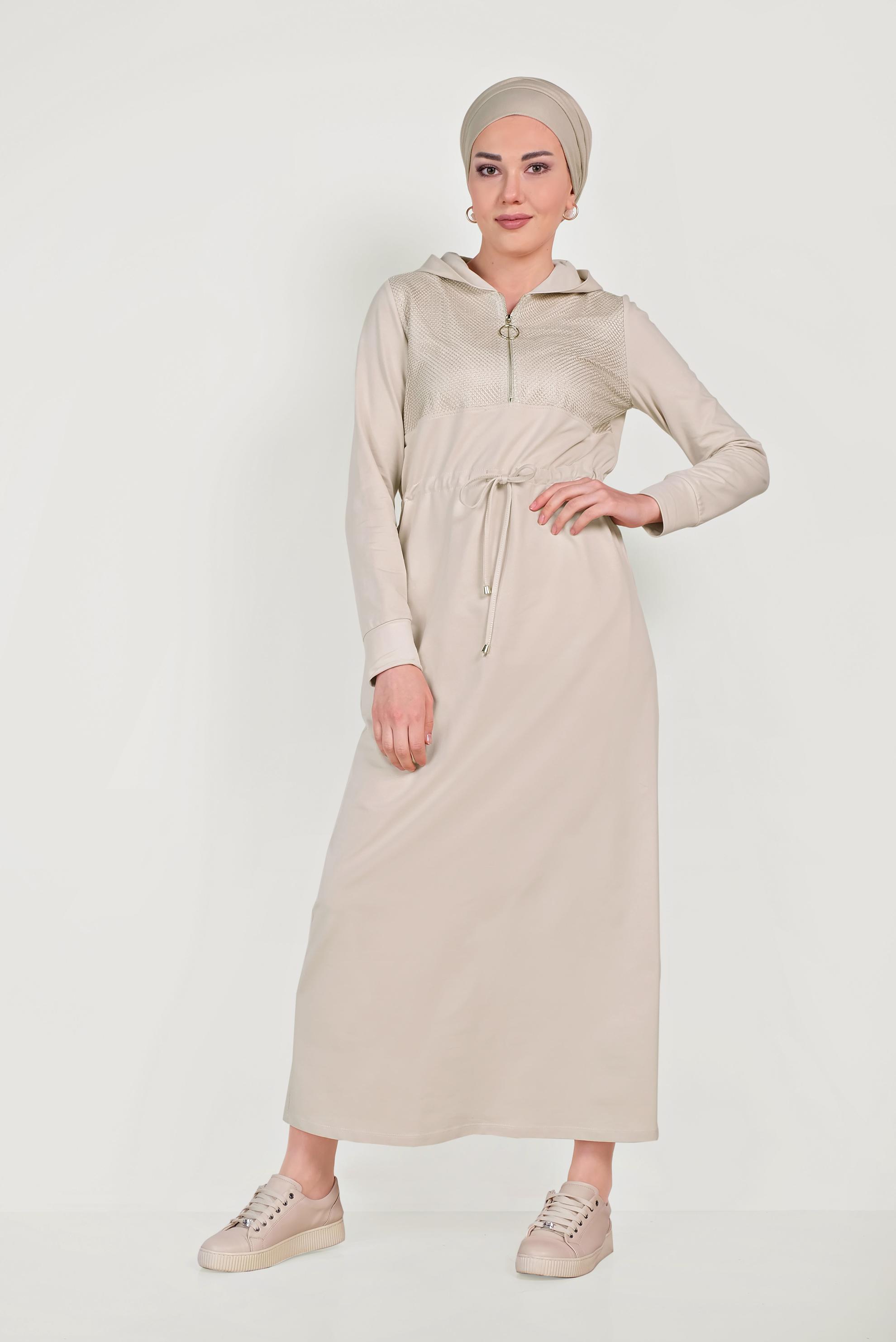 Tesettür giyim BEJ FİLELİ EŞOFMAN ELBİSE 40654 