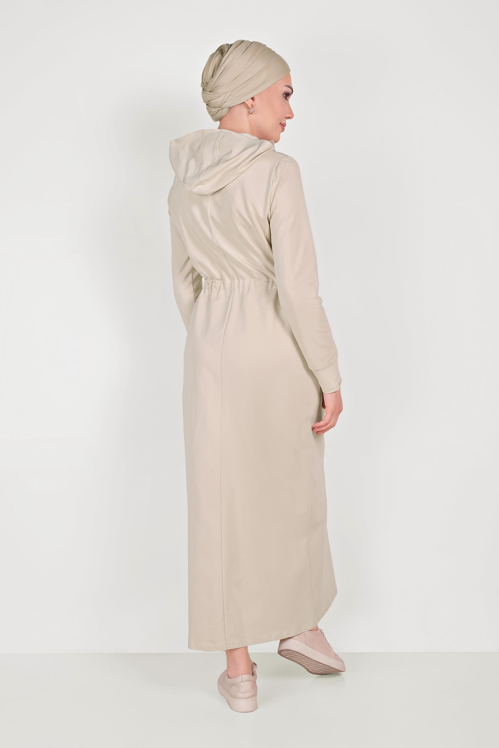 Tesettür giyim BEJ FİLELİ EŞOFMAN ELBİSE 40654 