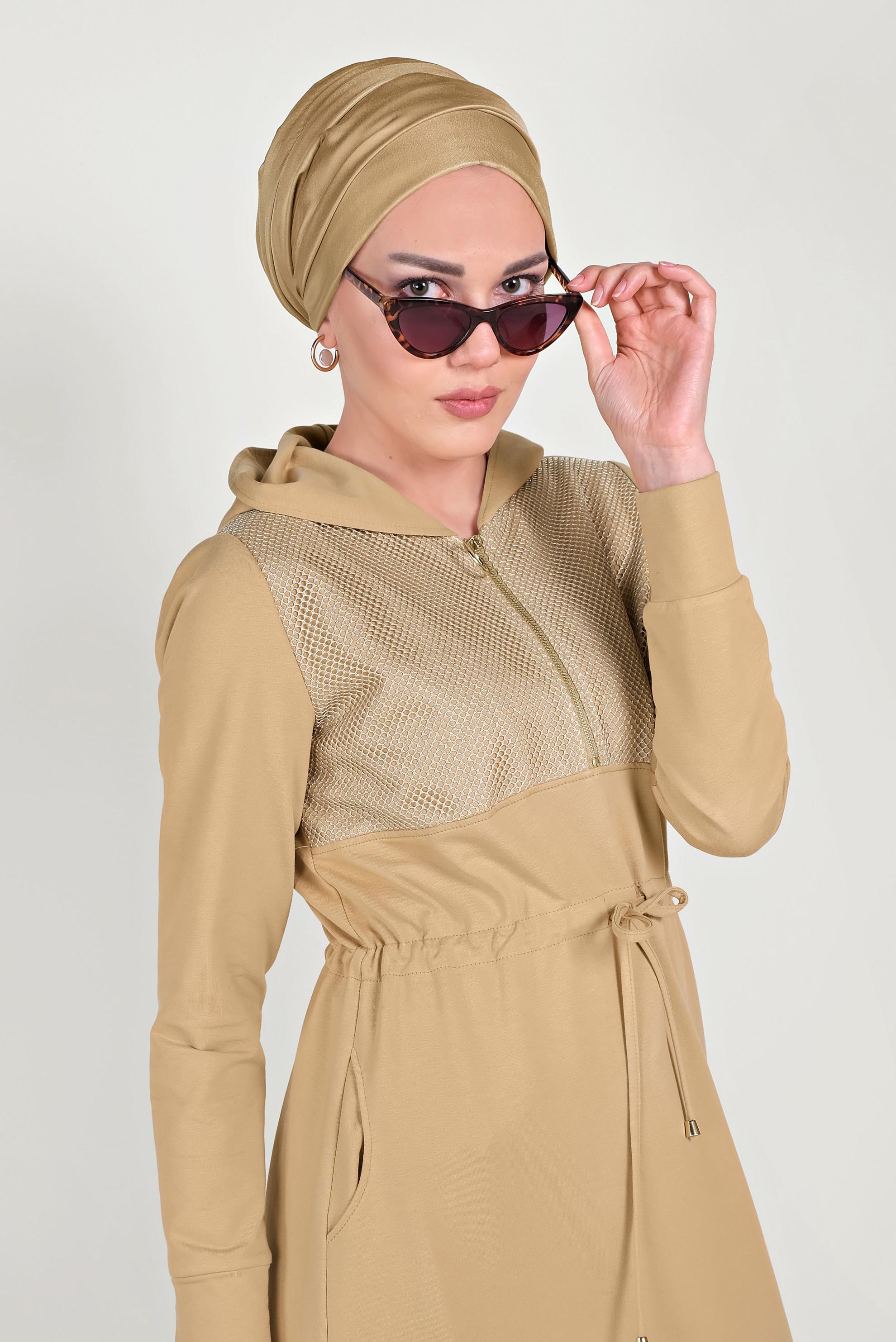 Hijab clothing BROWN MESH TRACKSUIT DRESS 40654 