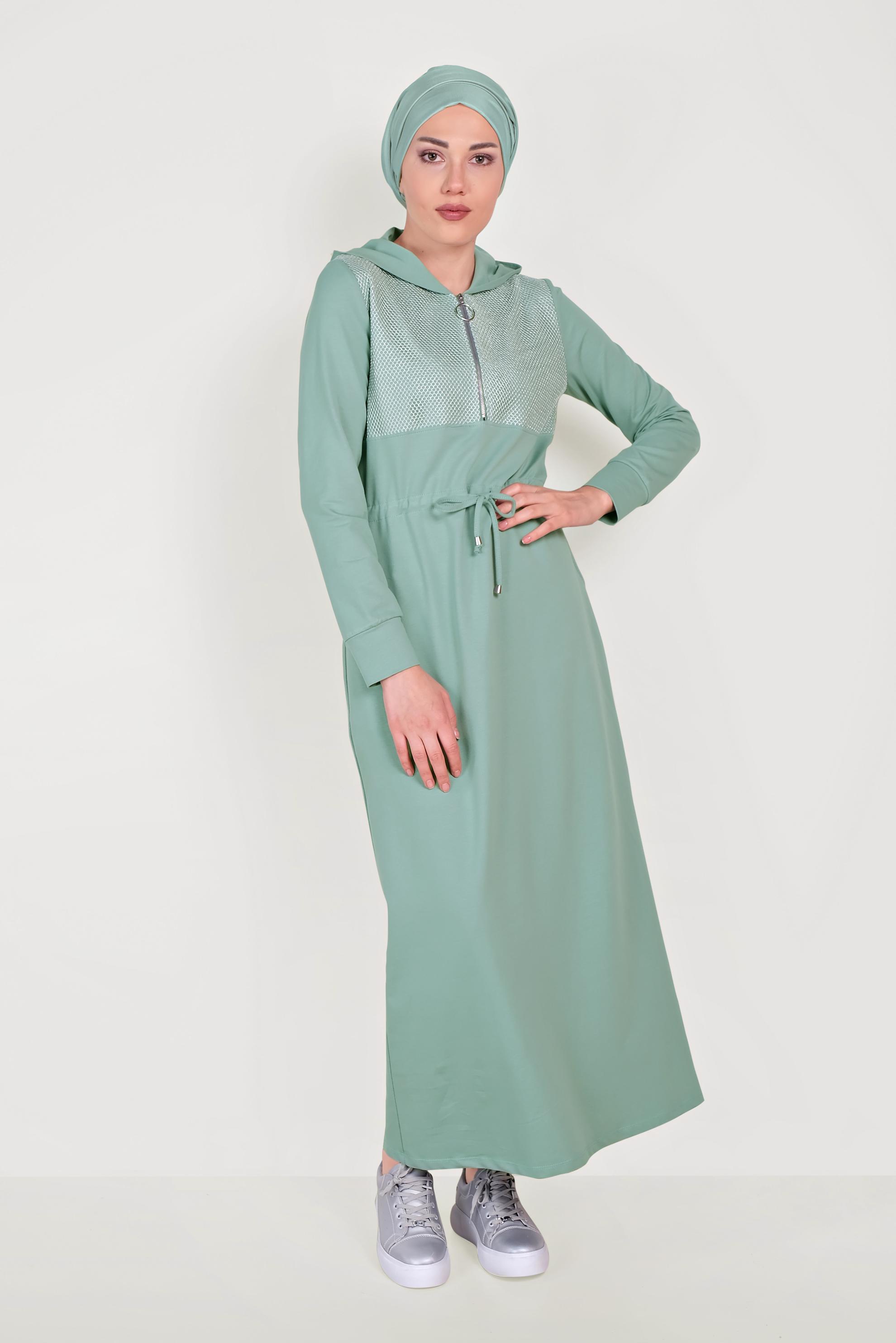 Tesettür giyim YEŞİL FİLELİ EŞOFMAN ELBİSE 40654 