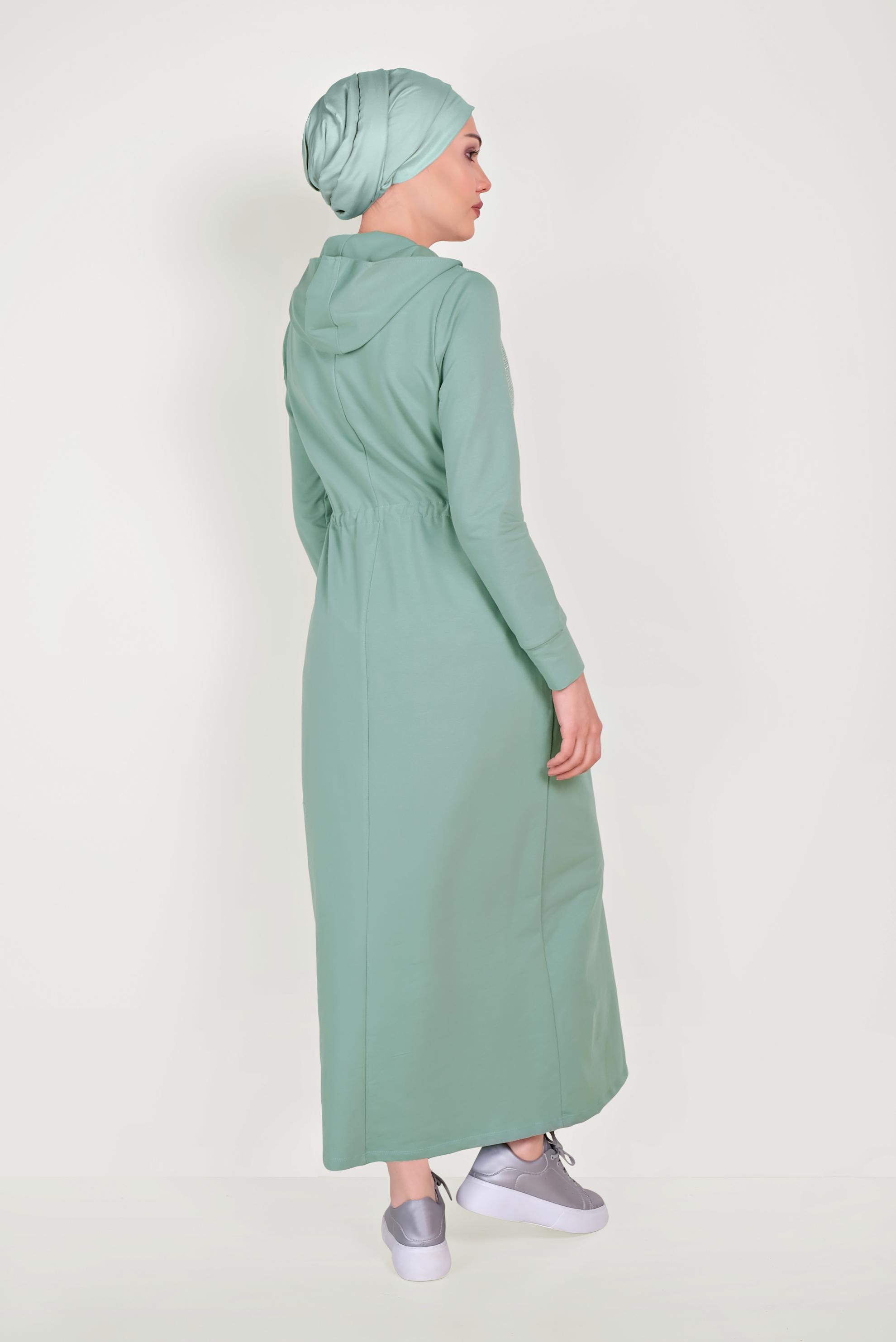 Tesettür giyim YEŞİL FİLELİ EŞOFMAN ELBİSE 40654 