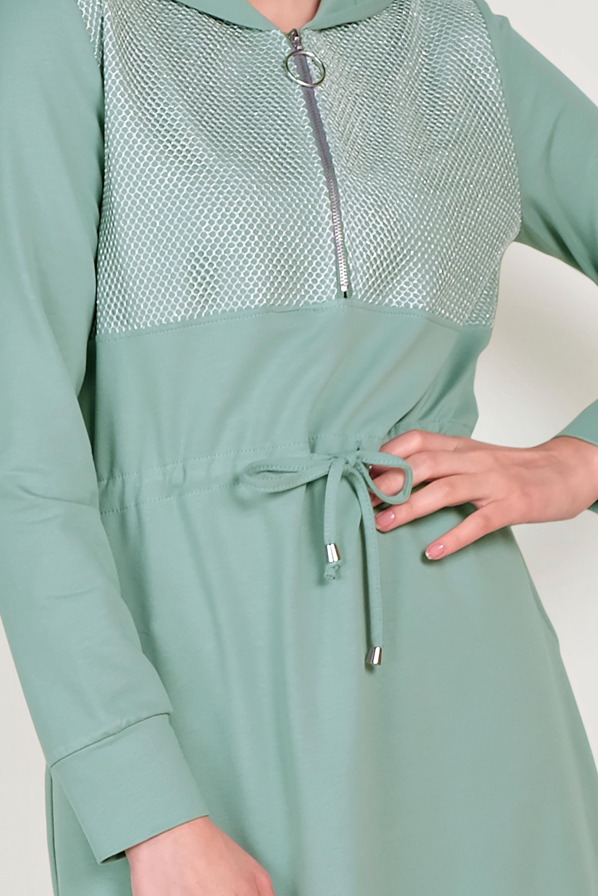 Tesettür giyim YEŞİL FİLELİ EŞOFMAN ELBİSE 40654 