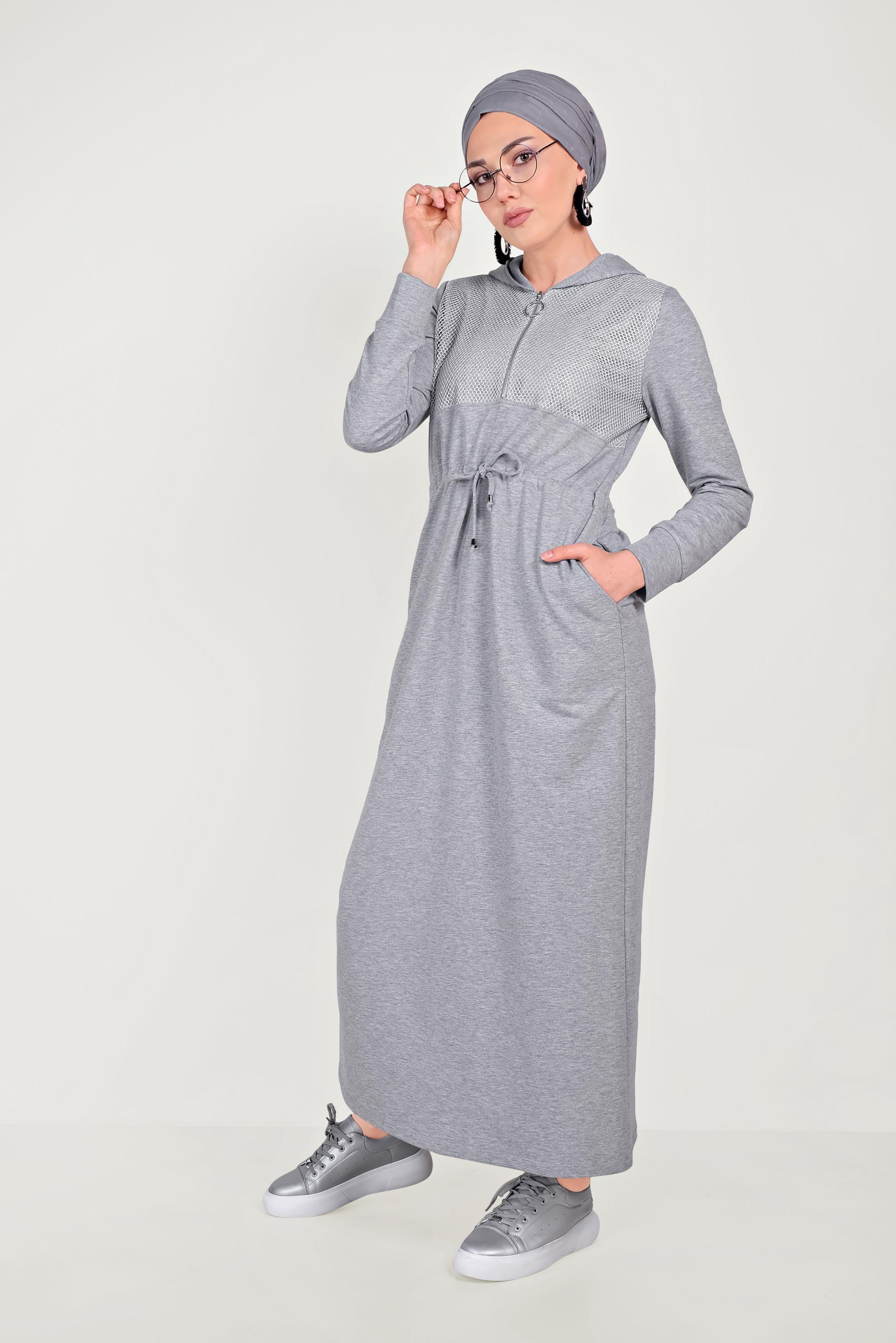 Vêtements hijab GRIS ROBE DE SURVÊTEMENT EN RÉSILLE 40654 