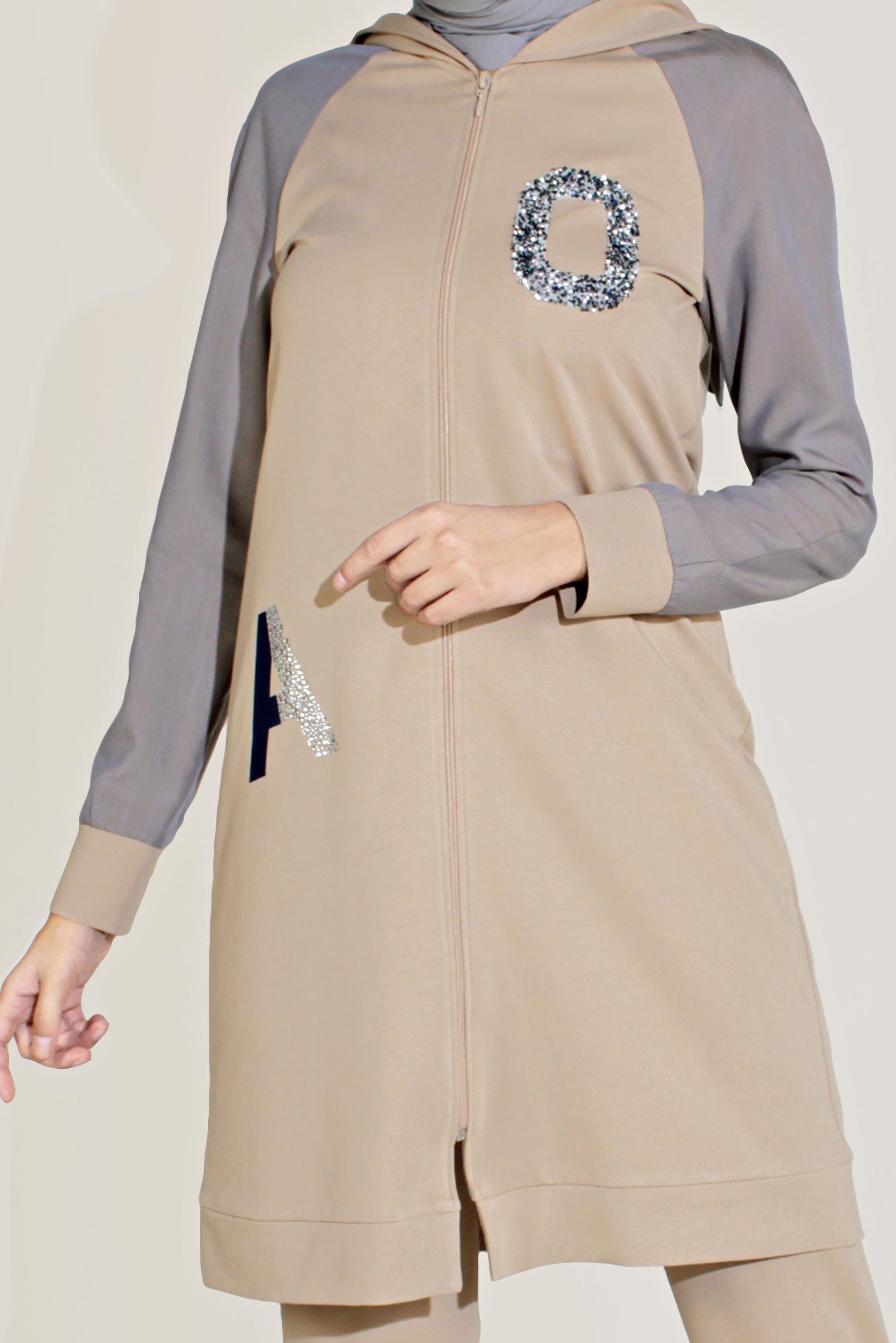 Hijab clothing BEIGE PRINTED COTTON TRACKSUIT 40655