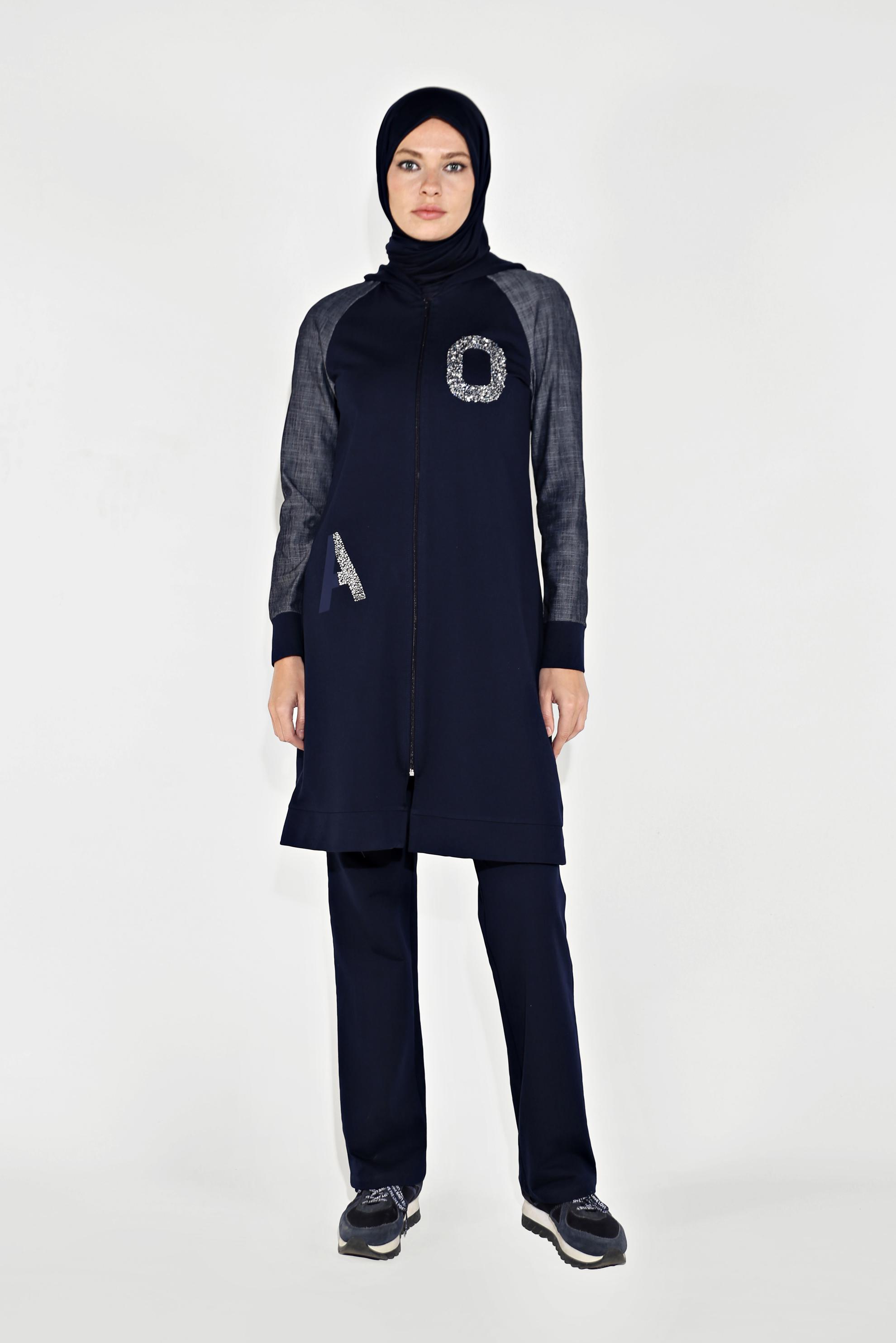 Tesettür giyim LACİVERT PAMUKLU BASKILI EŞOFMAN TAKIM 40655