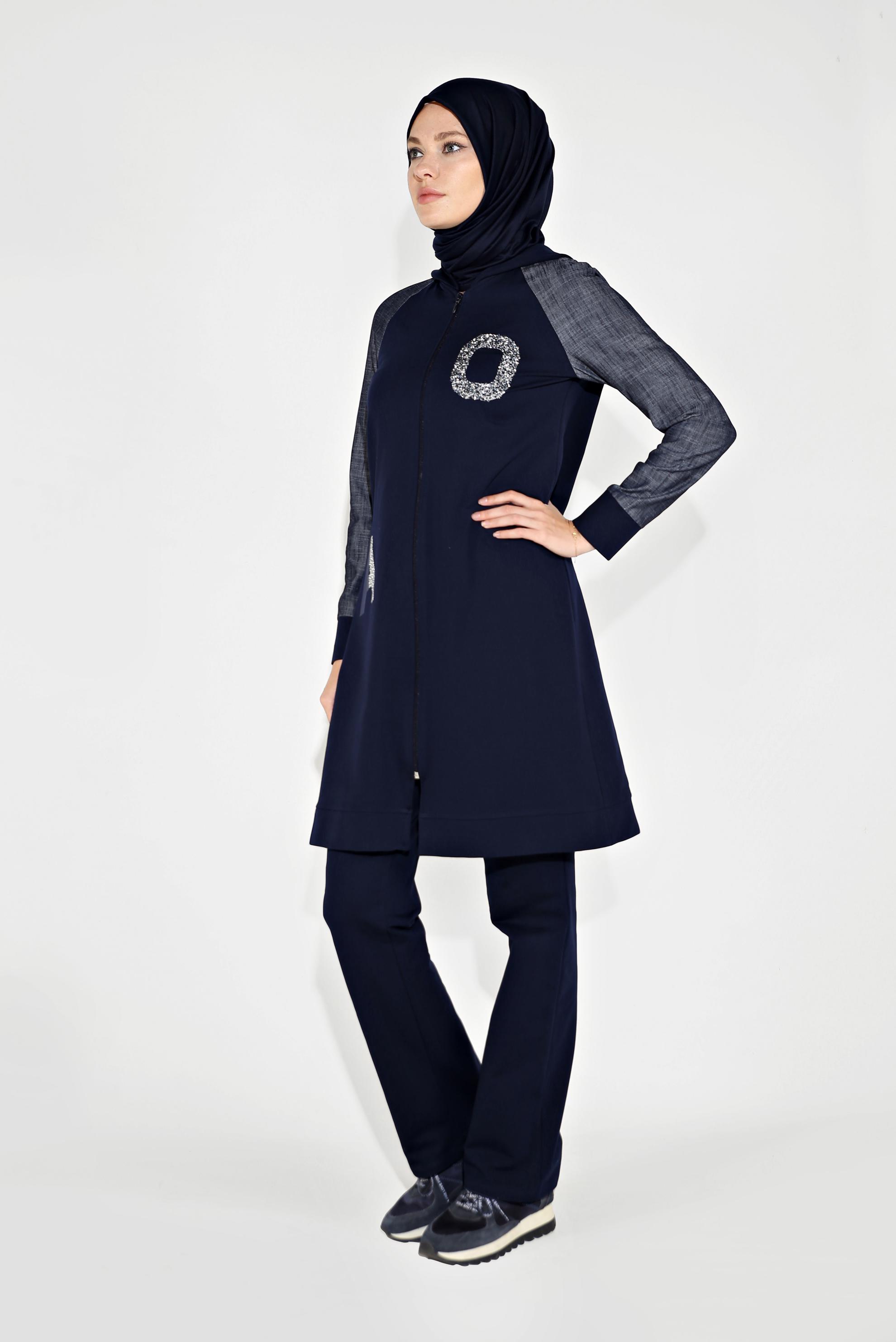Tesettür giyim LACİVERT PAMUKLU BASKILI EŞOFMAN TAKIM 40655