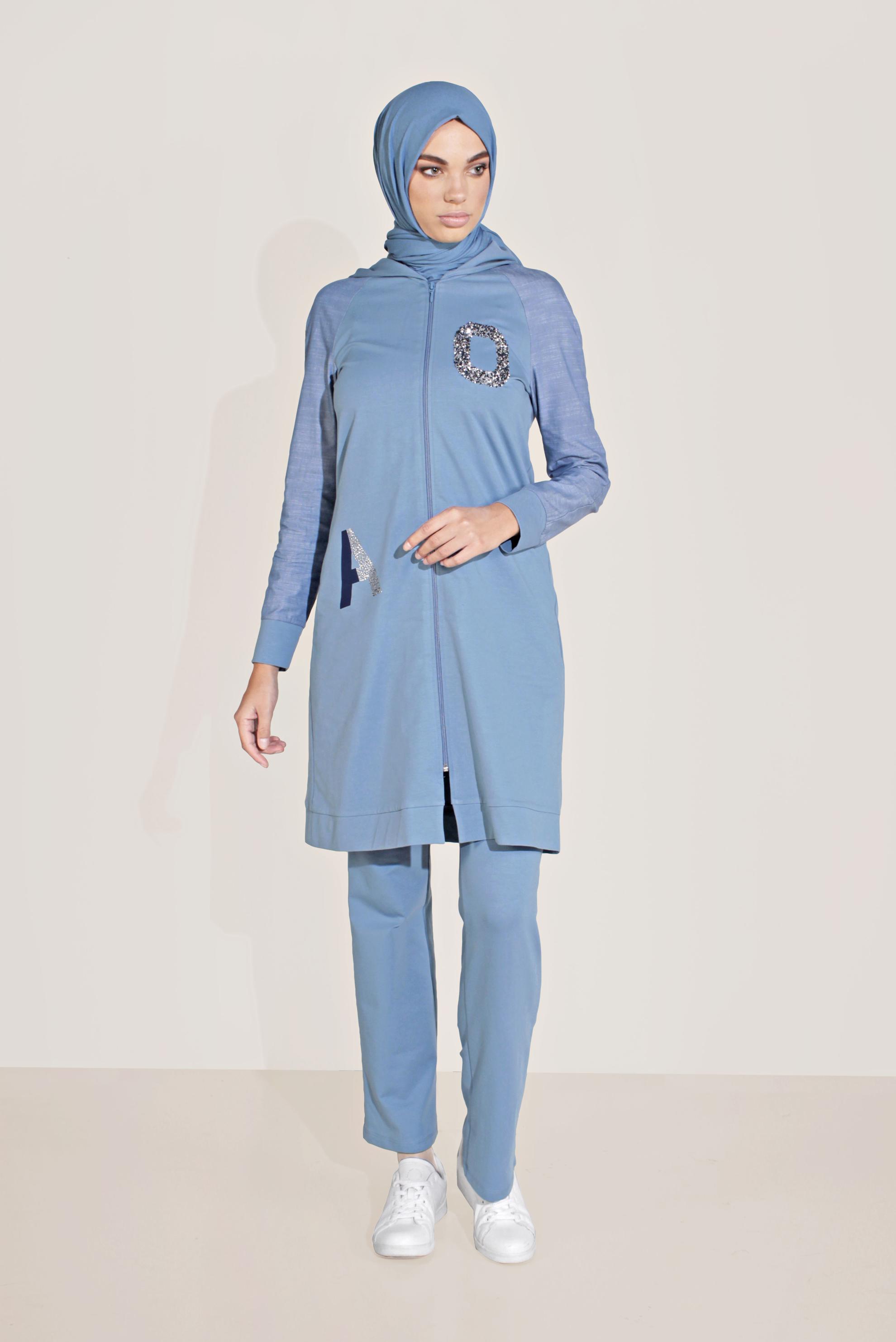 Tesettür giyim MAVİ PAMUKLU BASKILI EŞOFMAN TAKIM 40655